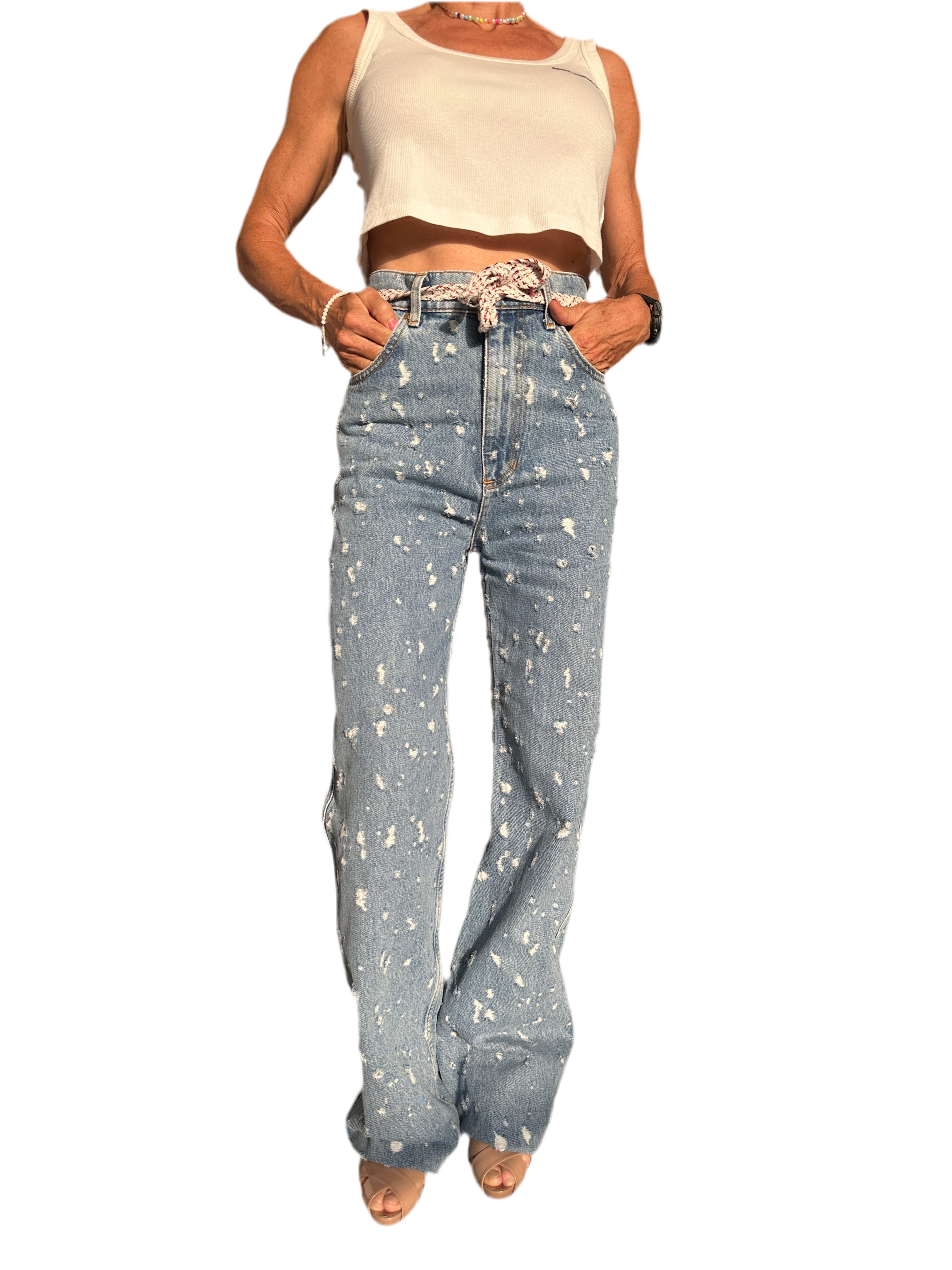 Sandro Ripped Blue Jean with belt - size 36
