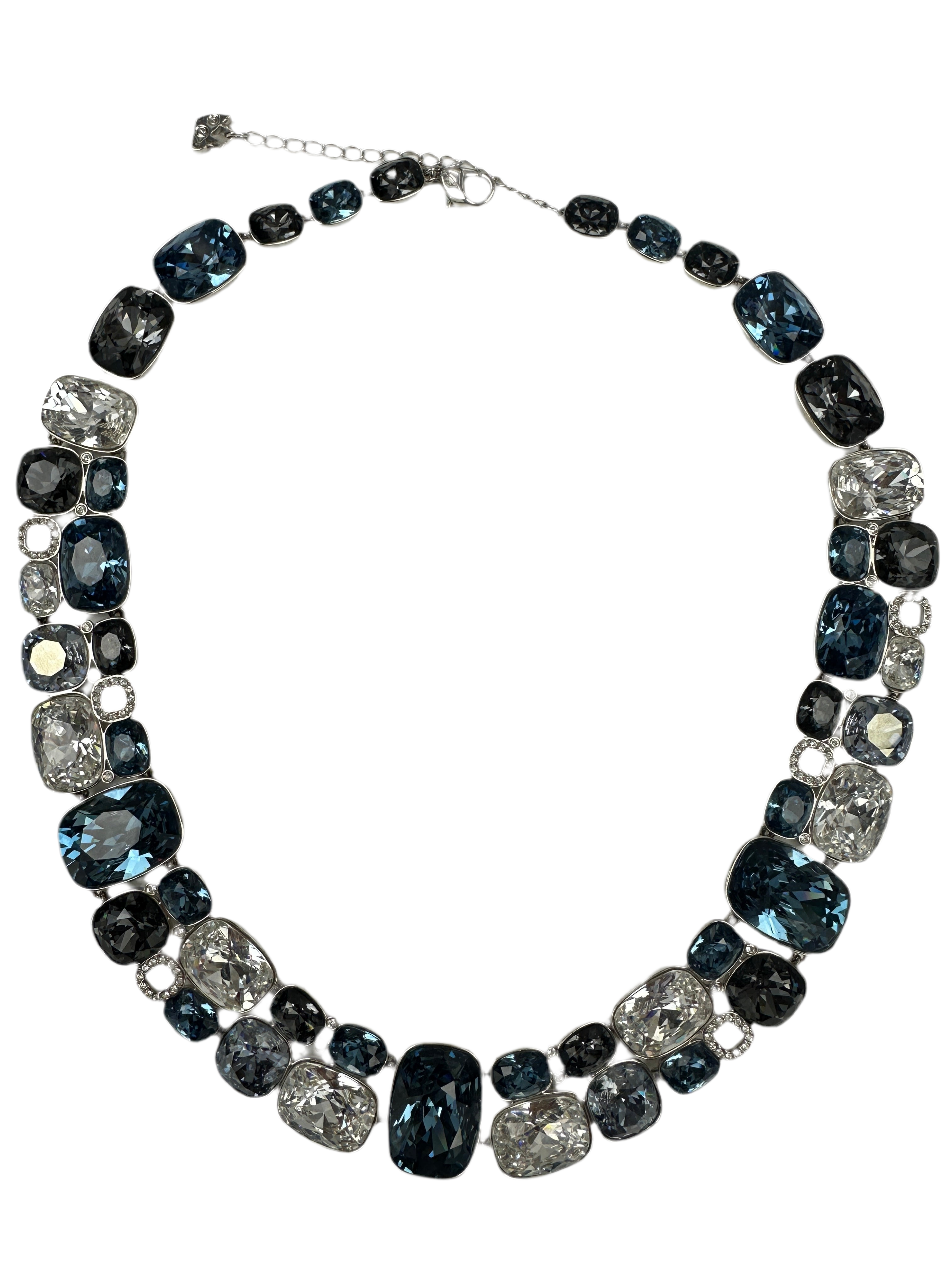 Swarovski gema necklace mixed cuts, blue and white, rhodium plated