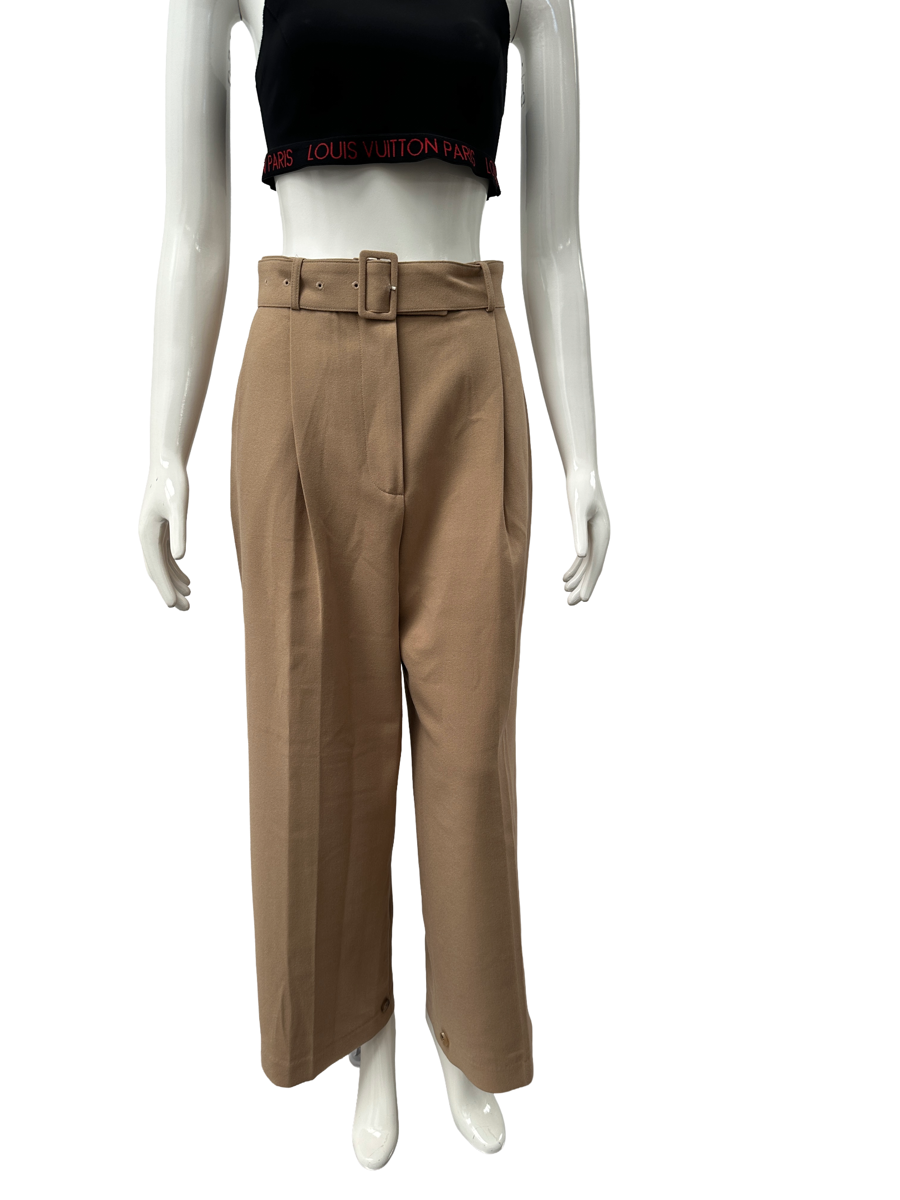 The Frankie Shop beige belted wide-leg pants - size 36