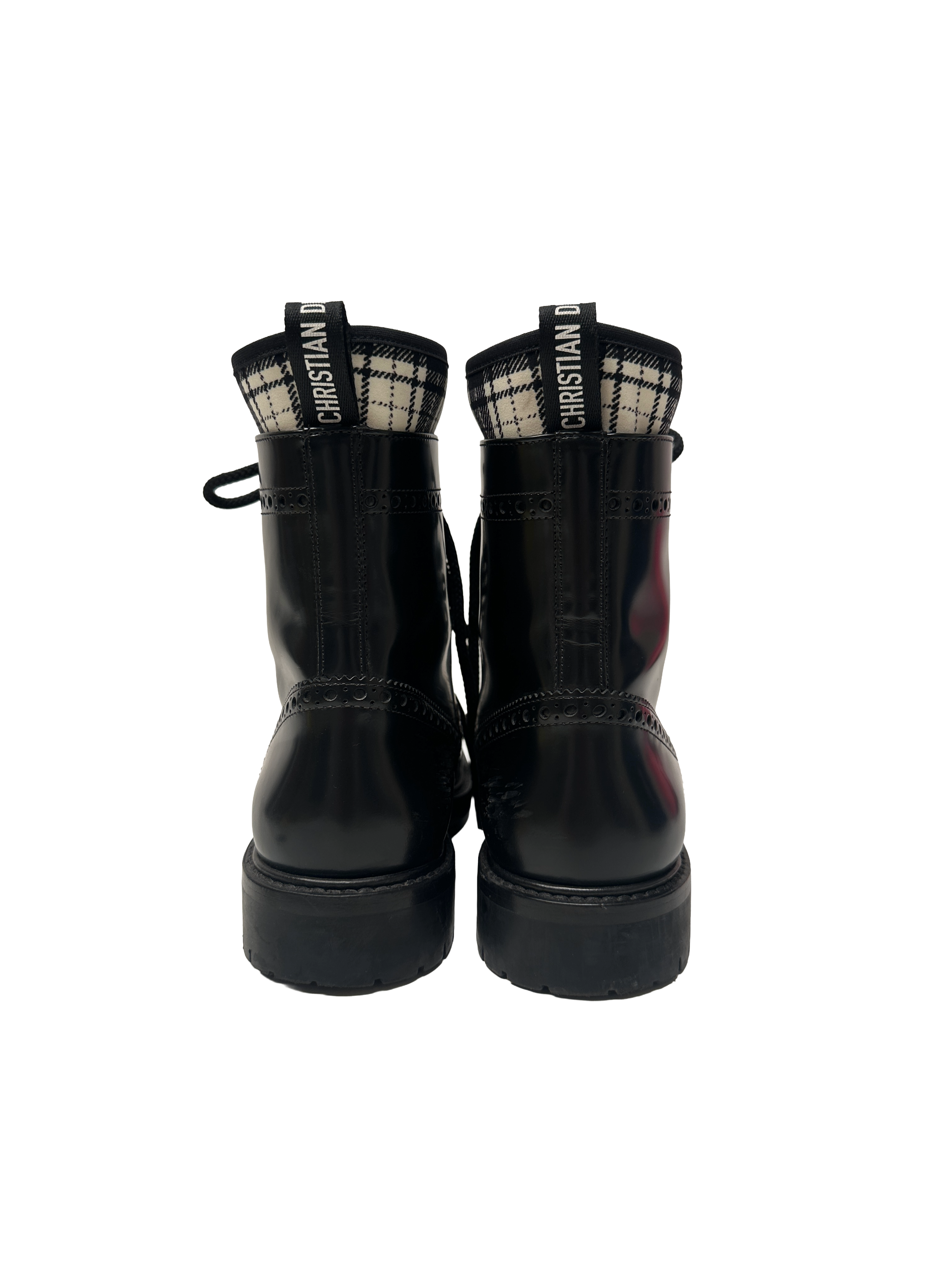 Dior black brogue combat boots with tartan ankle detail - size 36