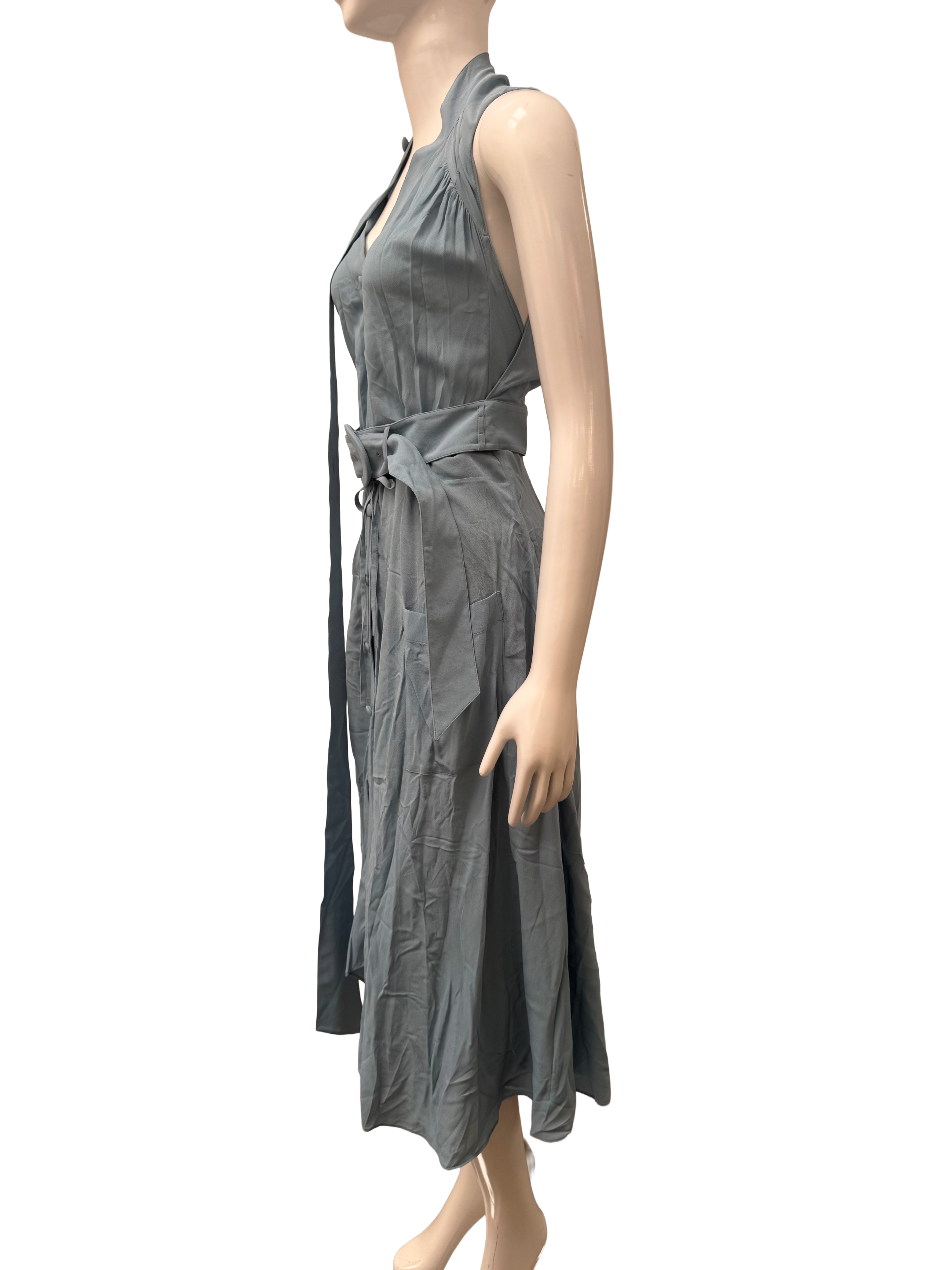 Balenciaga draped sleeveless belted dress in light blue - size 36