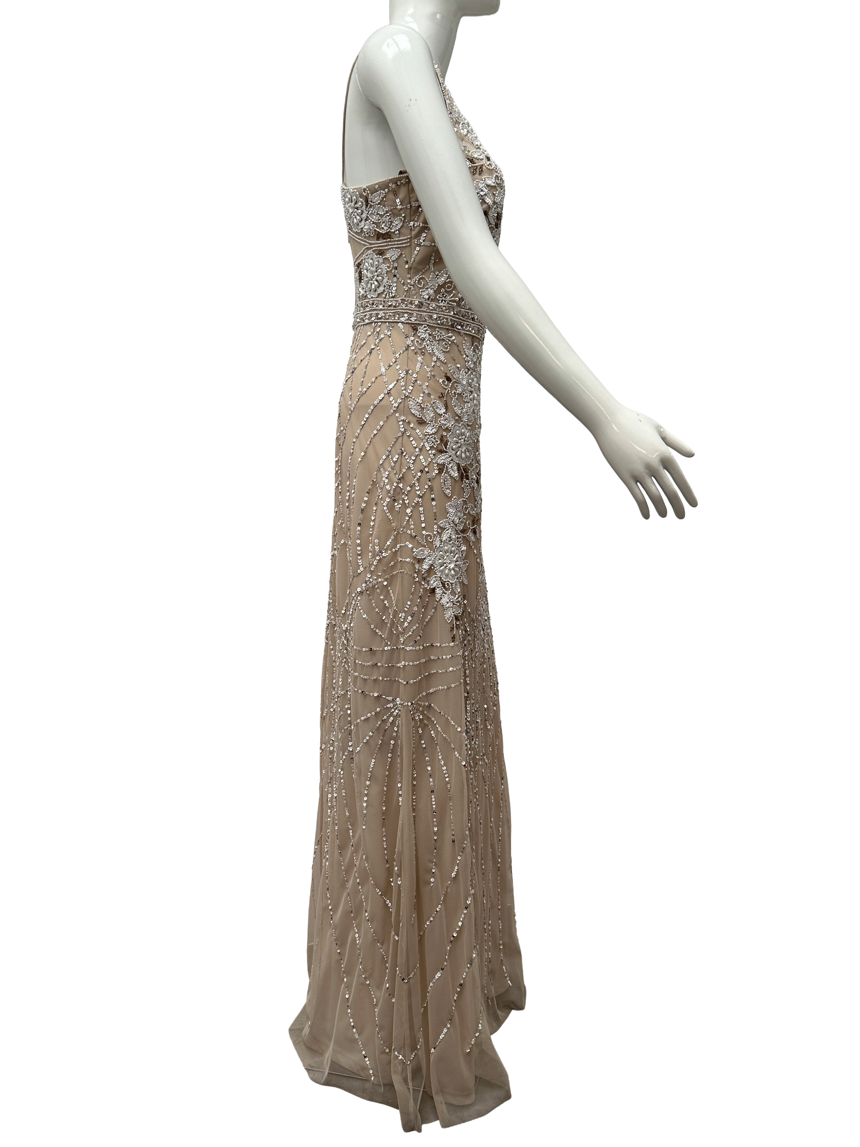 Adriana Papell sequined and beaded illusion mesh - size 34