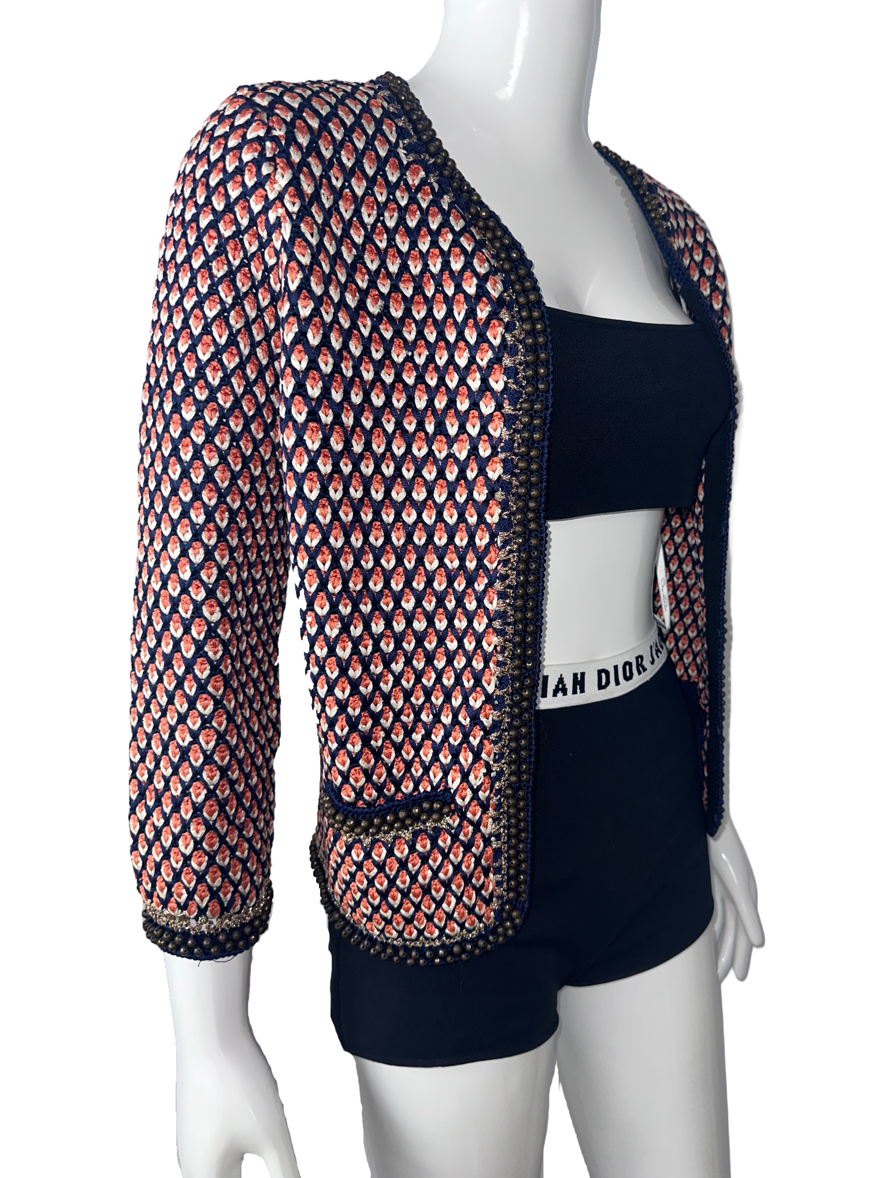 Oscar de la Renta blue orange white cardigan - size 36