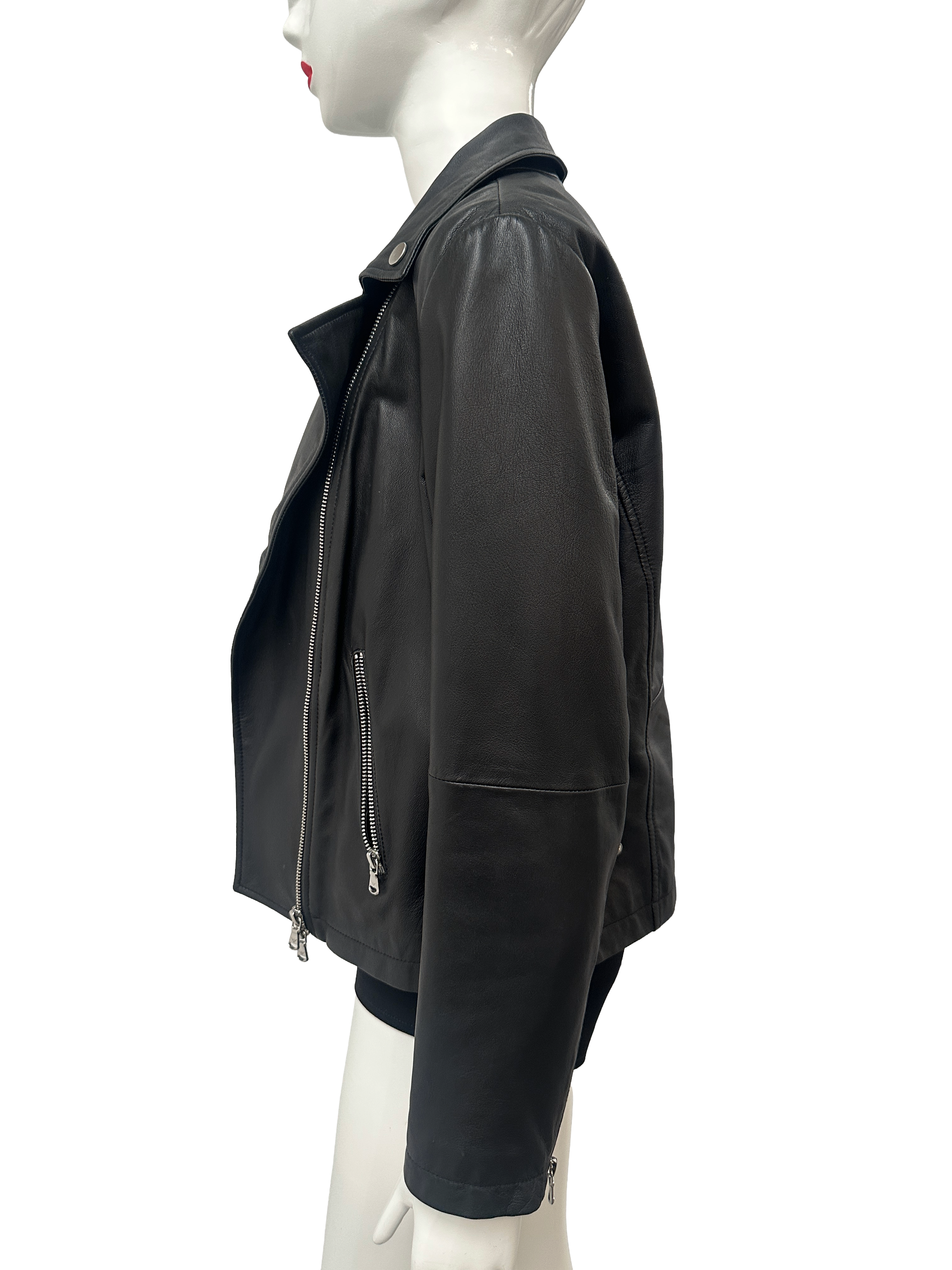 Emporio Armani black leather biker jacker - size 44