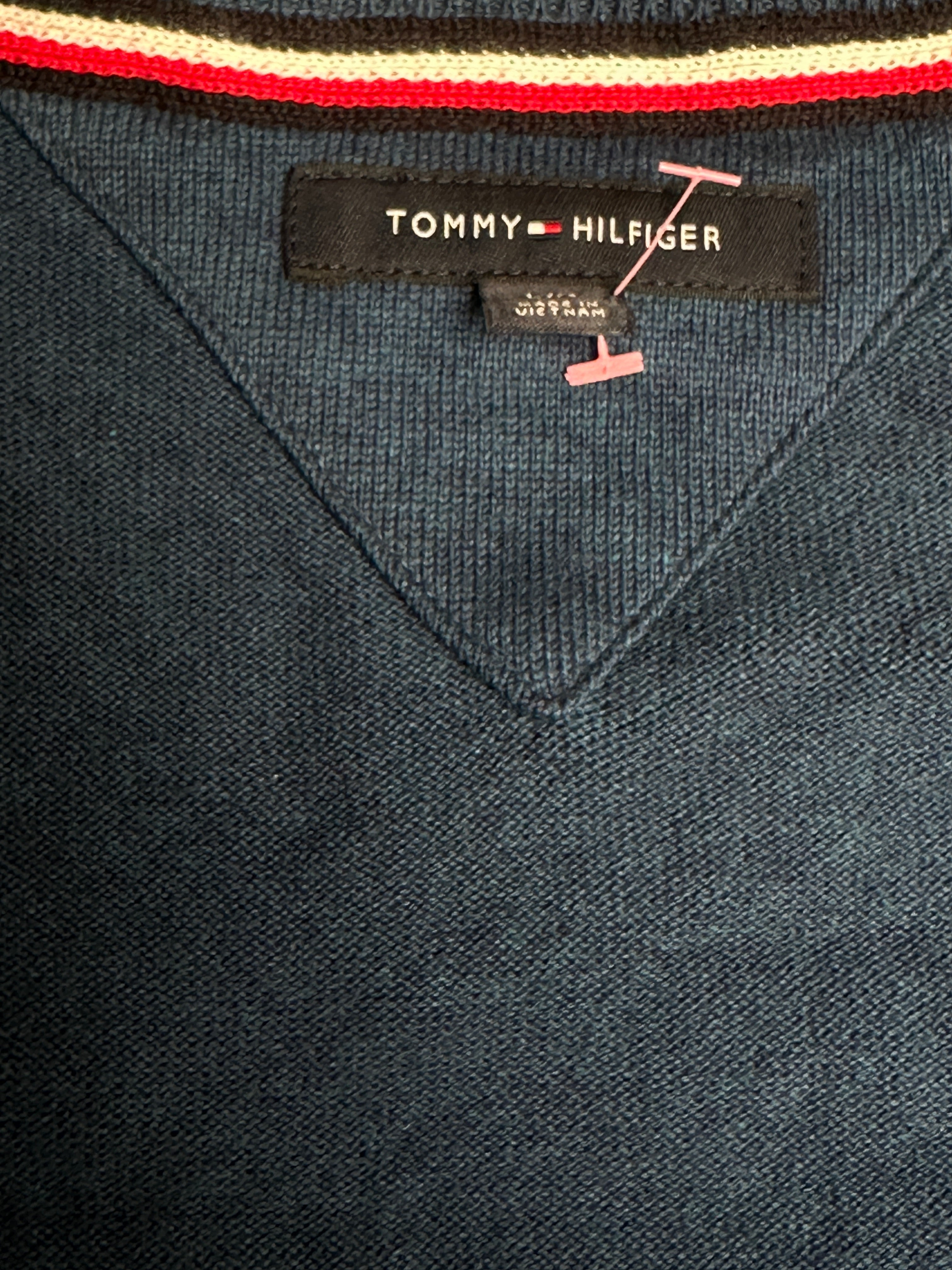 Tommy Hilfiger blue cotton v-neck sweater - size L