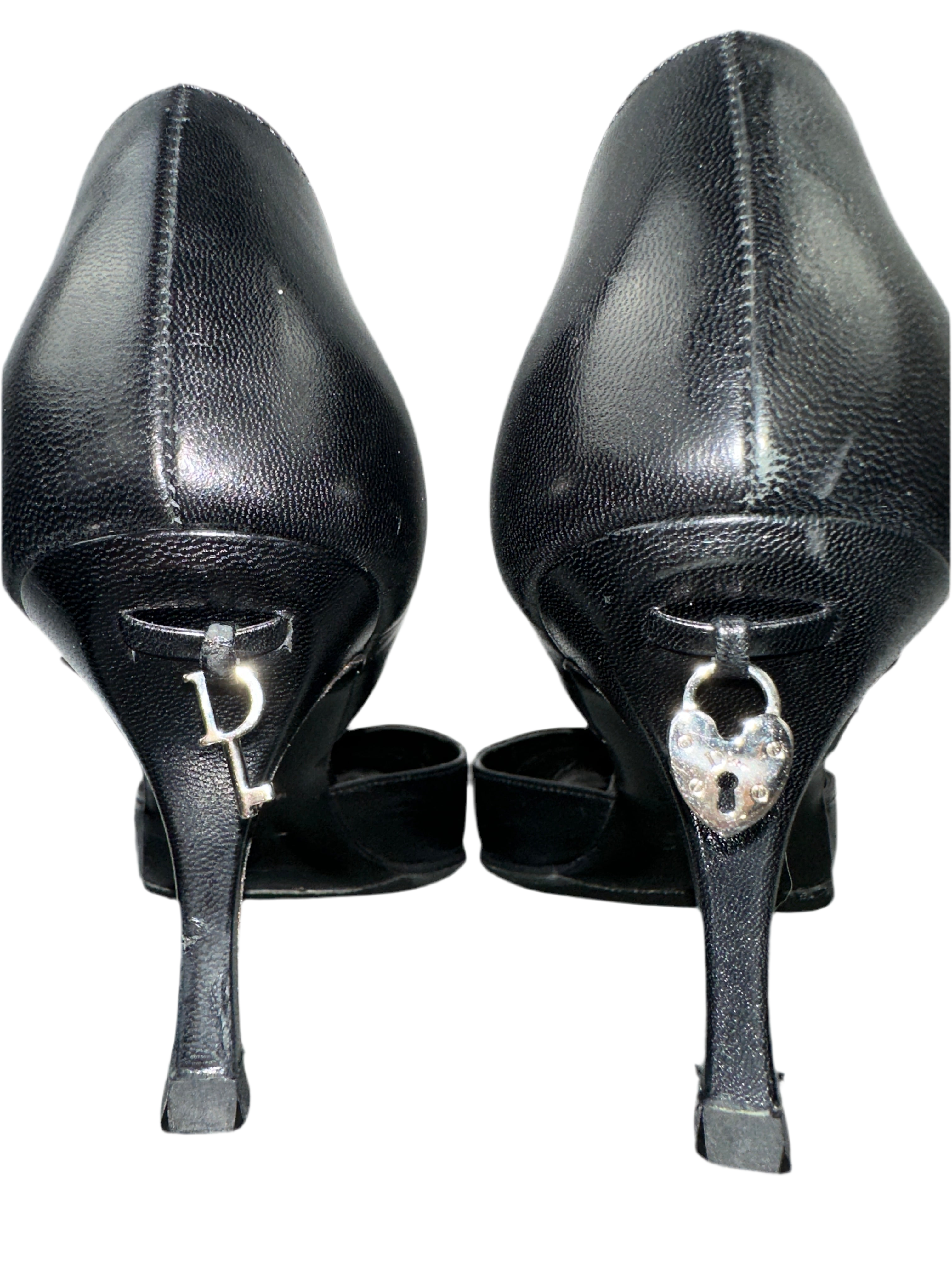 Dior pointed black pumps with key and padlock detail on back - size 36