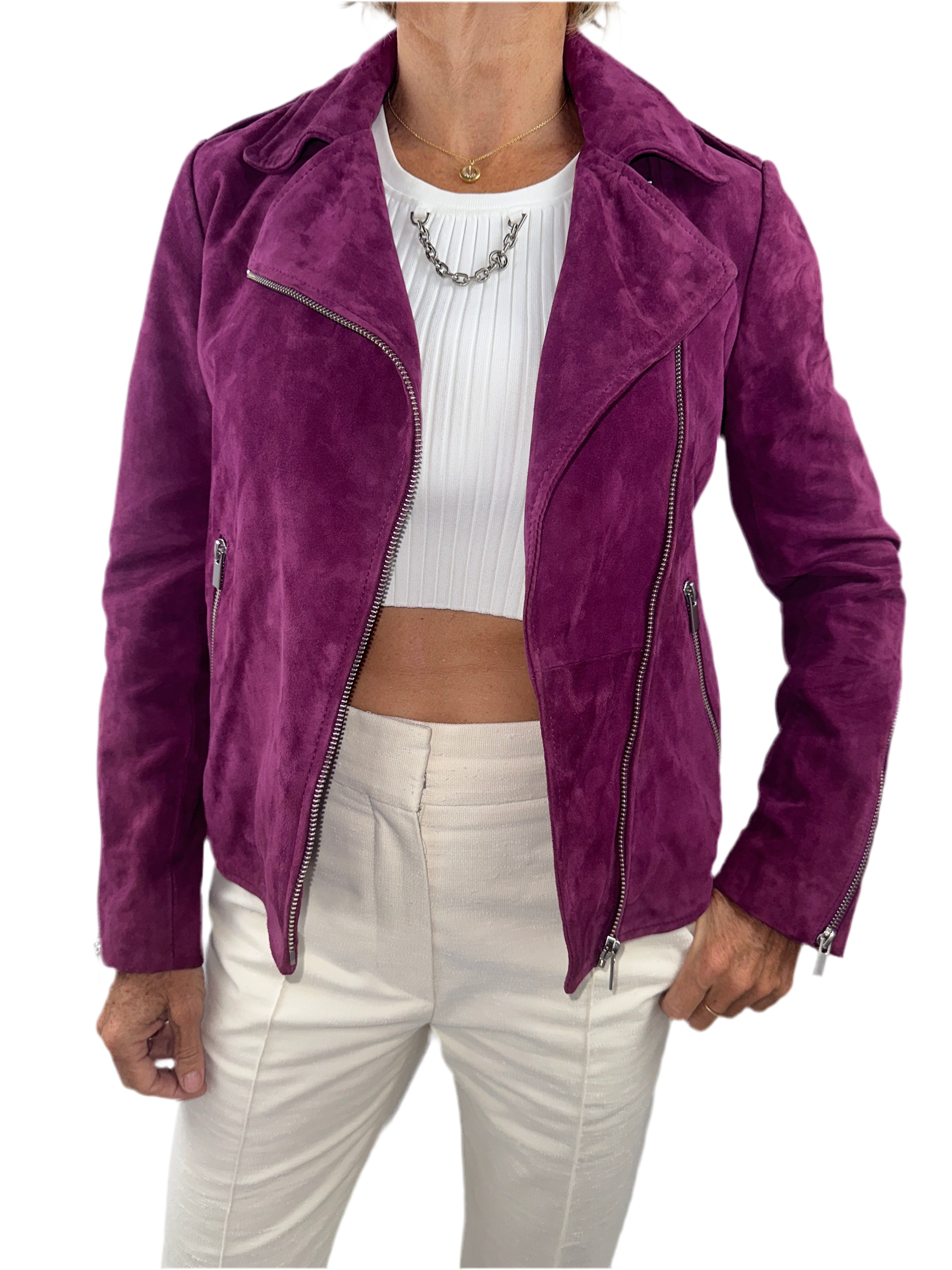 Comptoir des cotonniers purple jacket with silver zipper - size 34