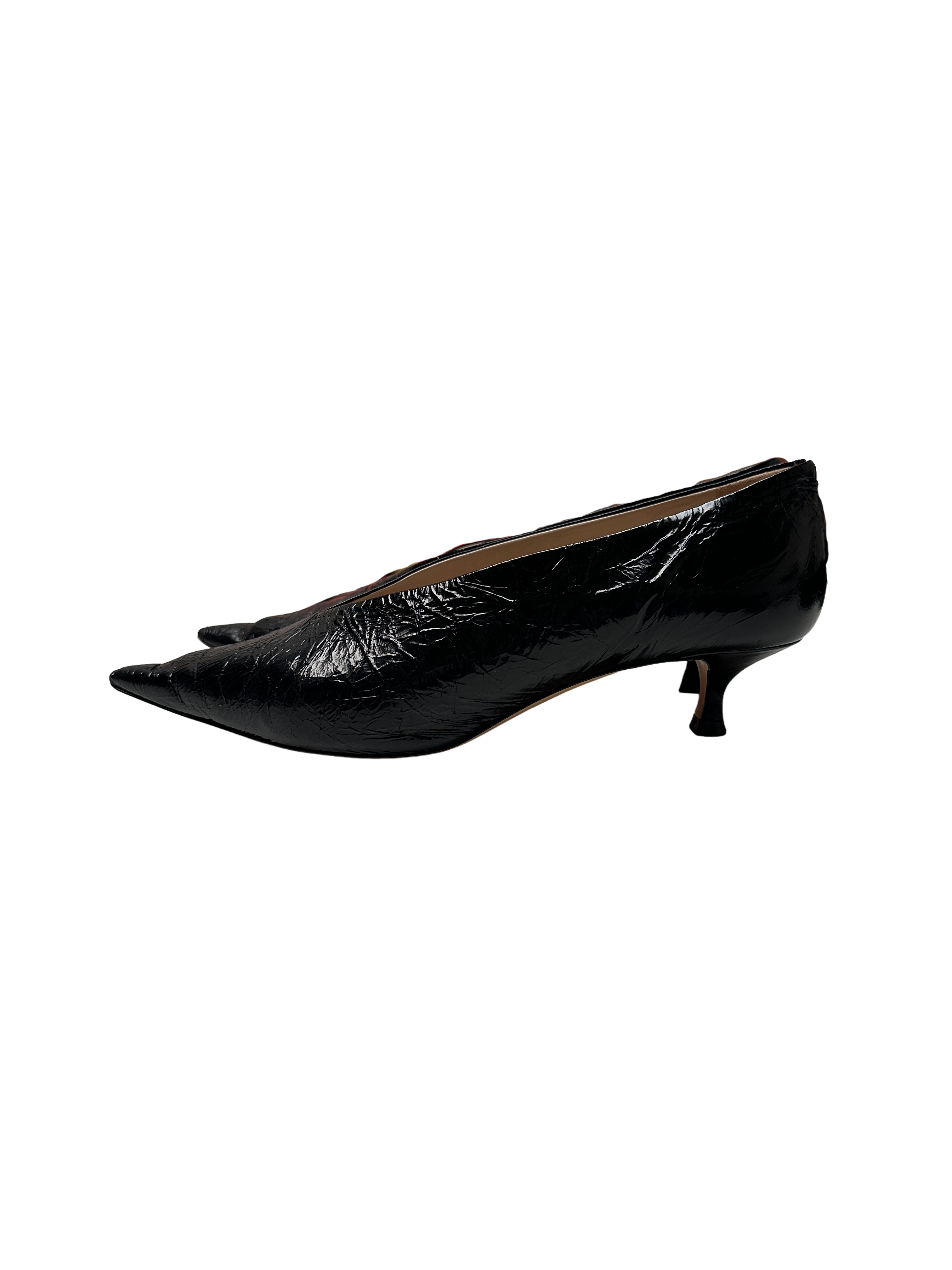 Le Monde Béryl black crinkled leather kitten heel pumps - size 37.5