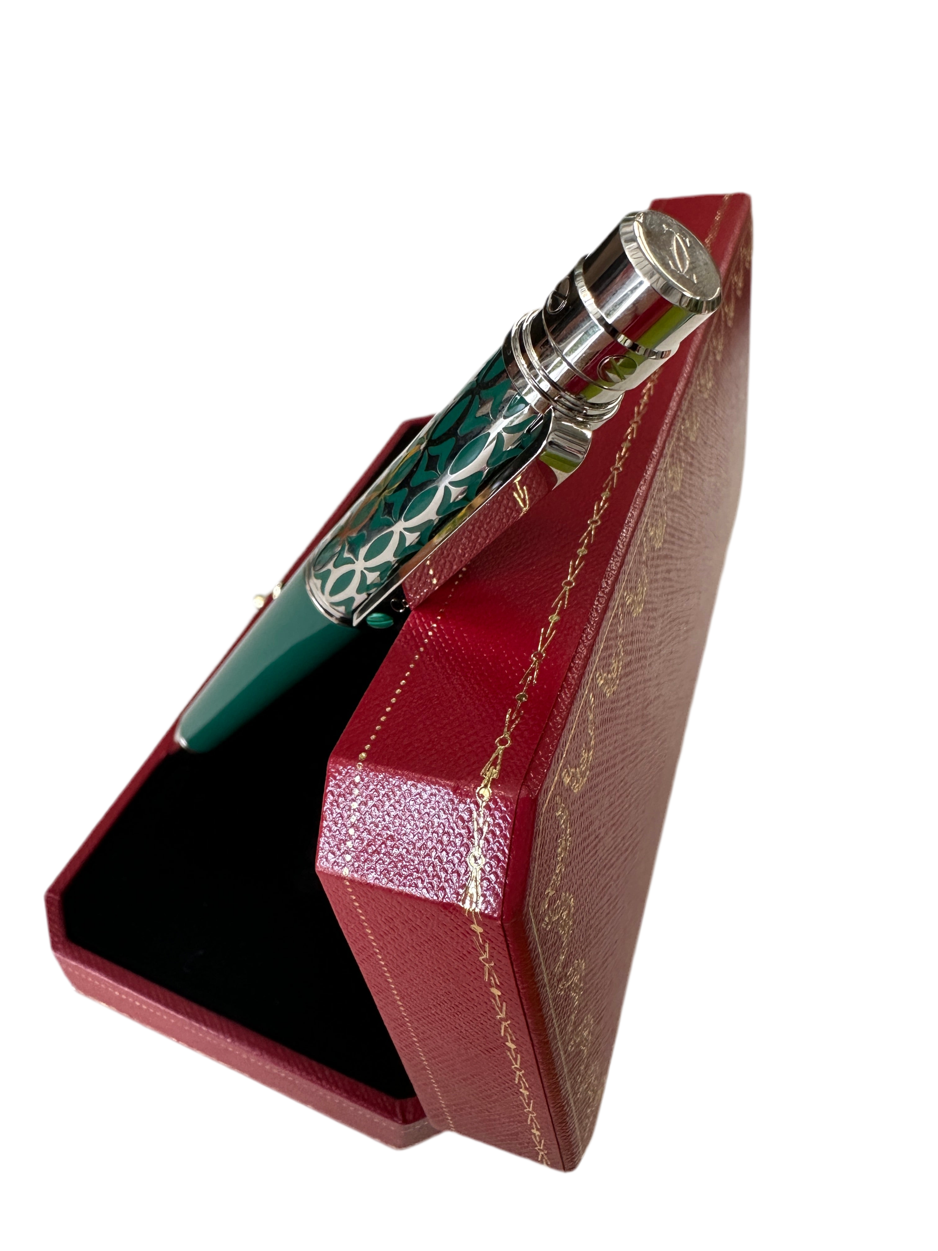 Cartier Santos pen ballpoint green lacquer, palladium finish