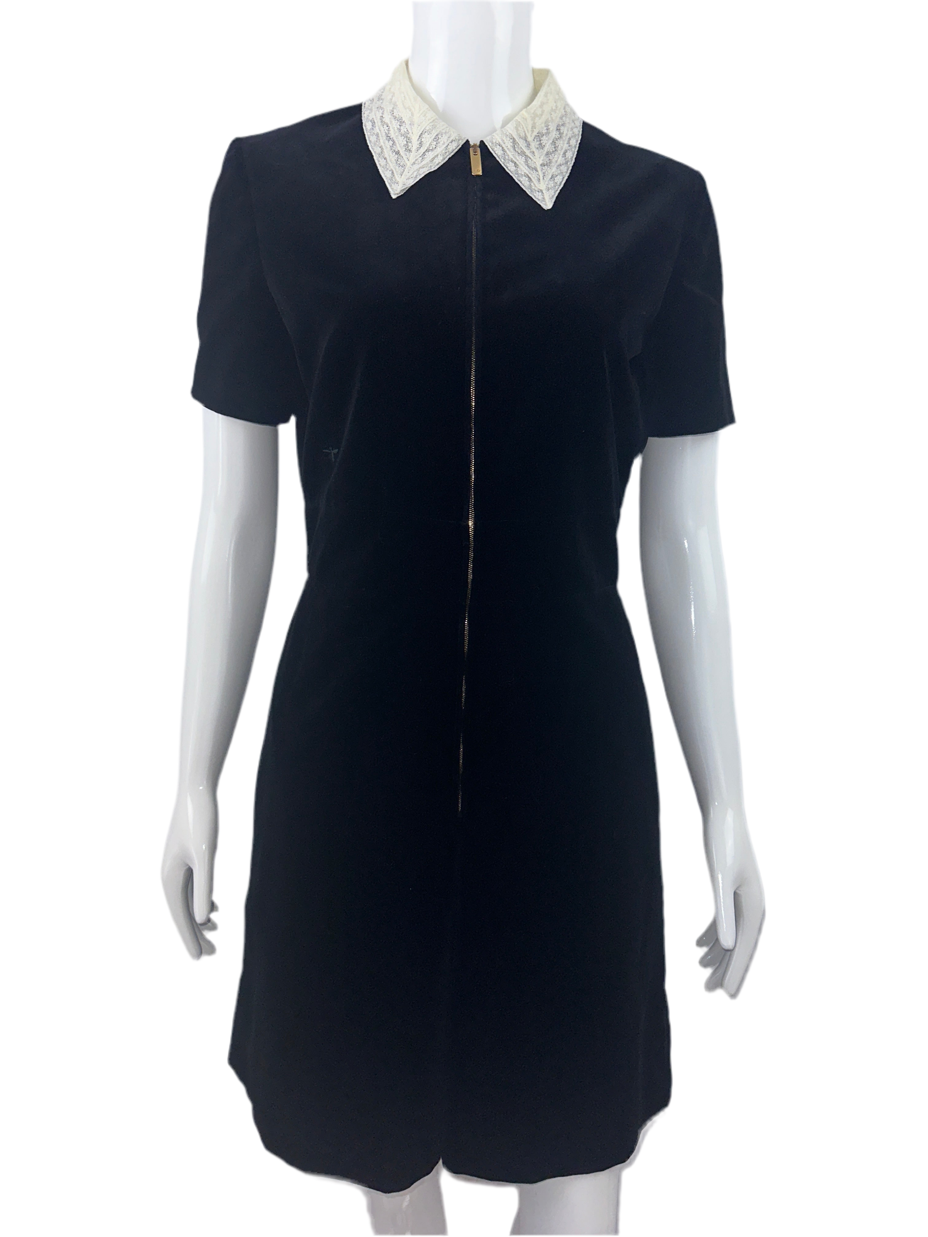 Dior black velvet-effect short jumpsuit, white collar - size 38