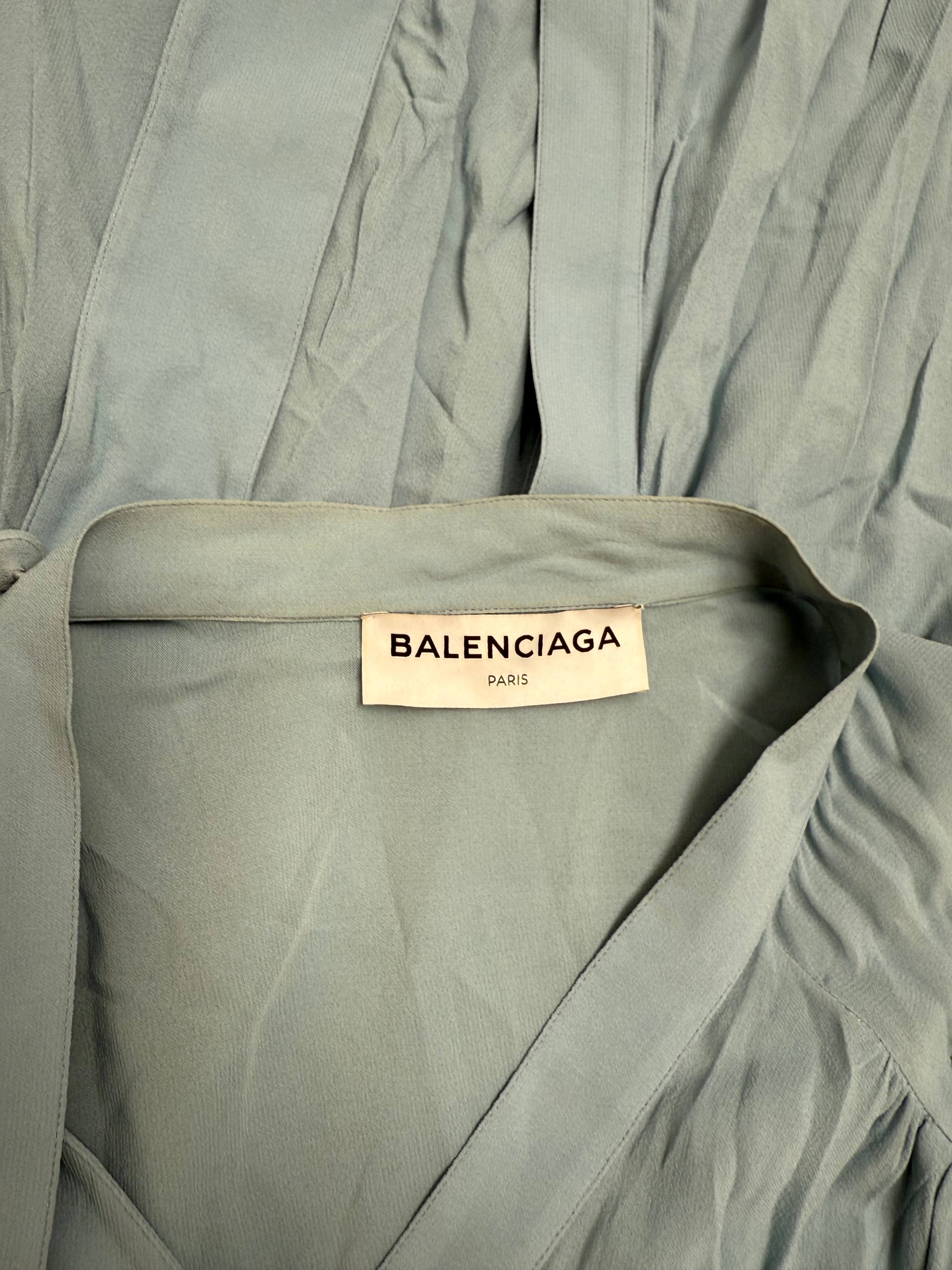 Balenciaga draped sleeveless belted dress in light blue - size 36