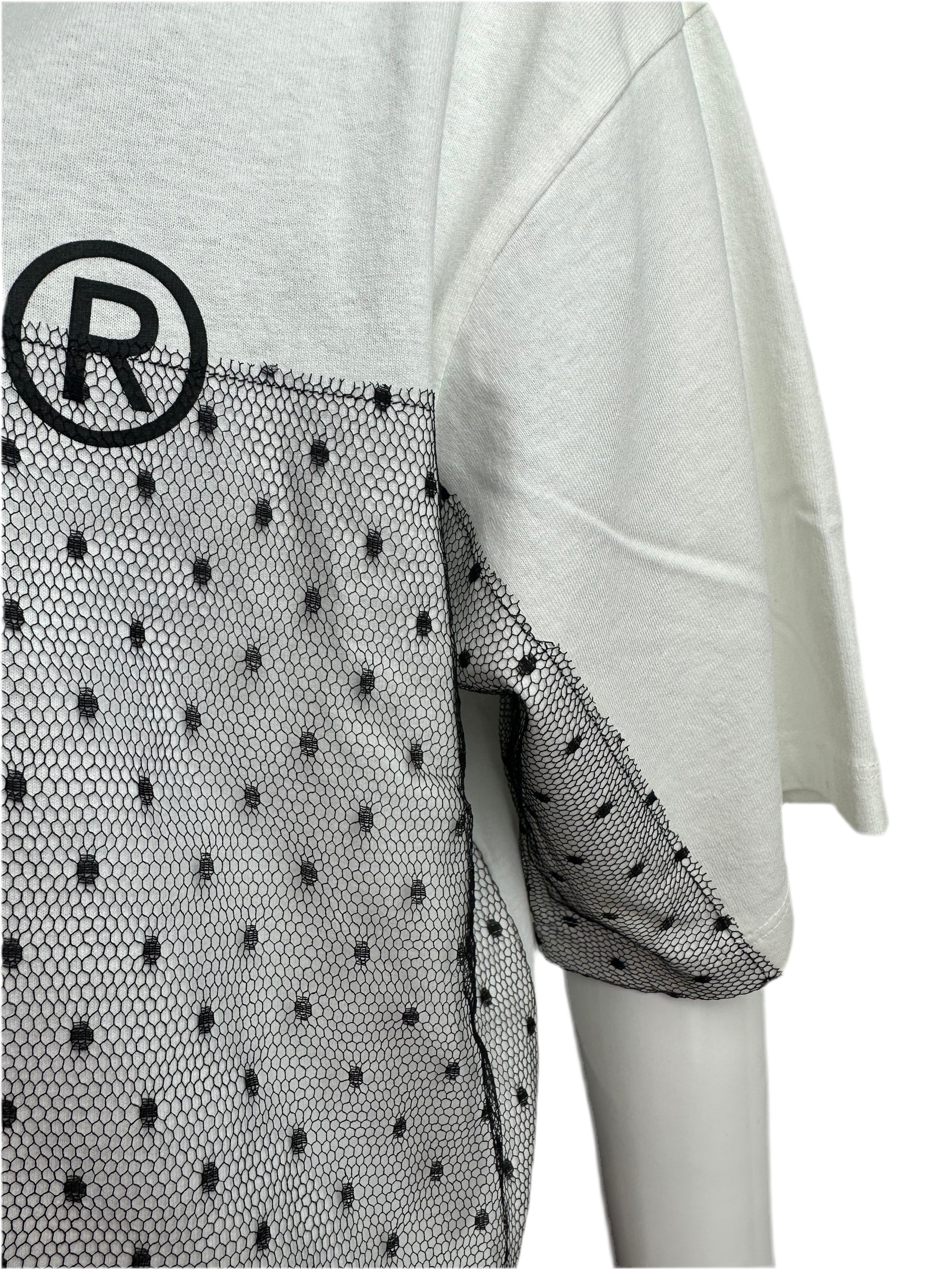 Red Valentino logo T-shirt with Tulle Point d'esprit - size XS