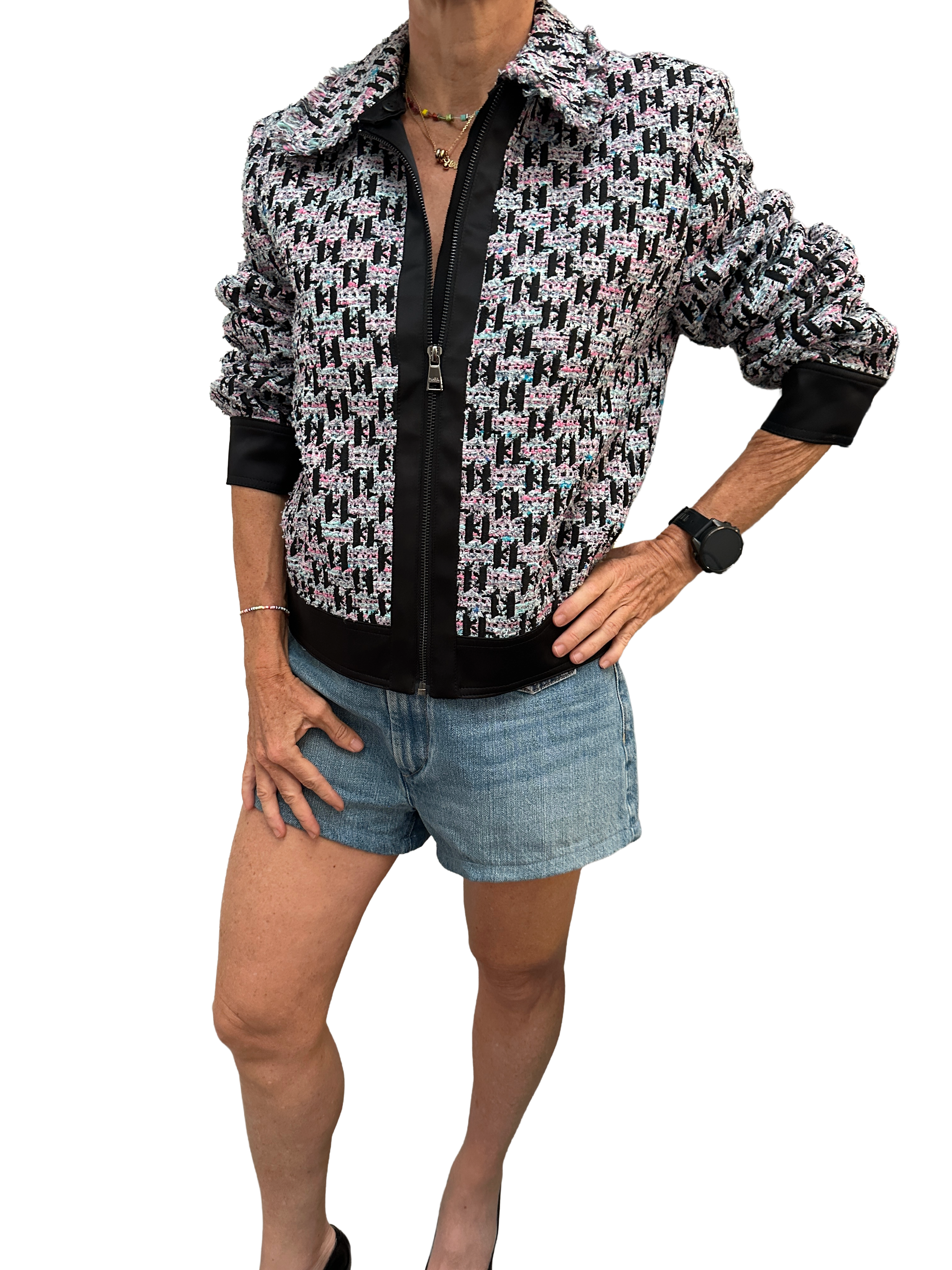 Karl Lagerfeld tweed biker jacket - size 38