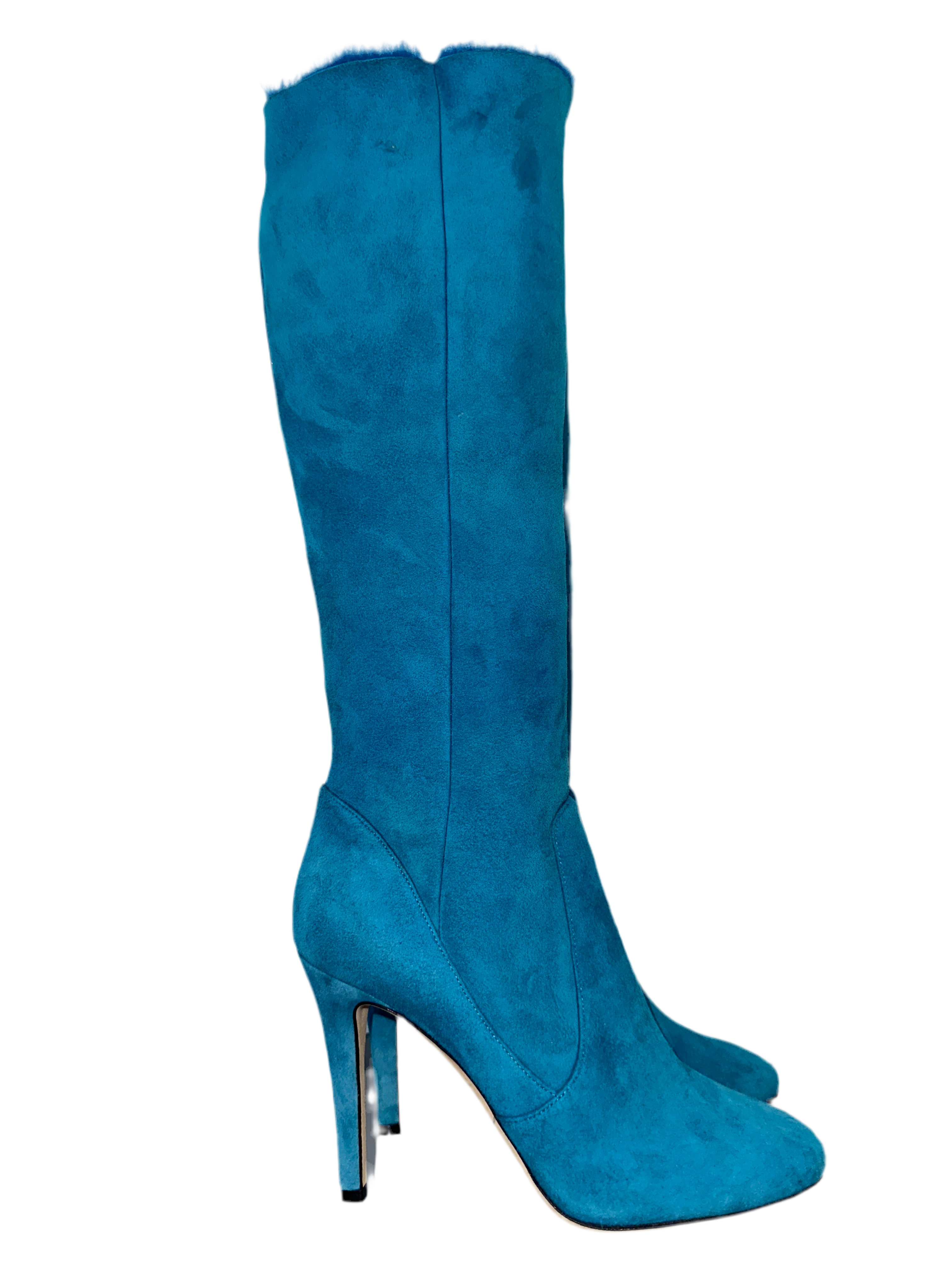 Jimmy Choo blue Suede & fur tattou pull on boots - size 36.5