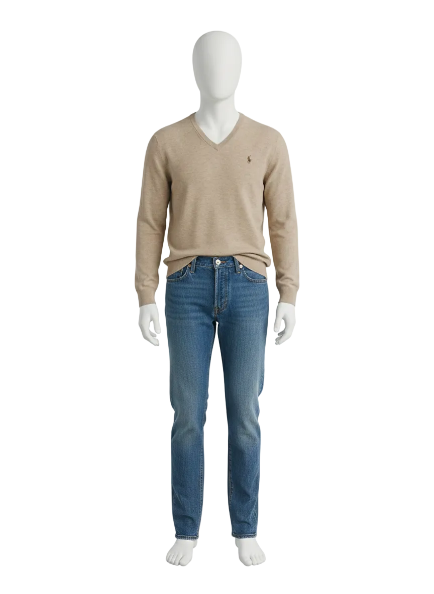 Polo Ralph Lauren beige pima cotton v-neck sweater - size M