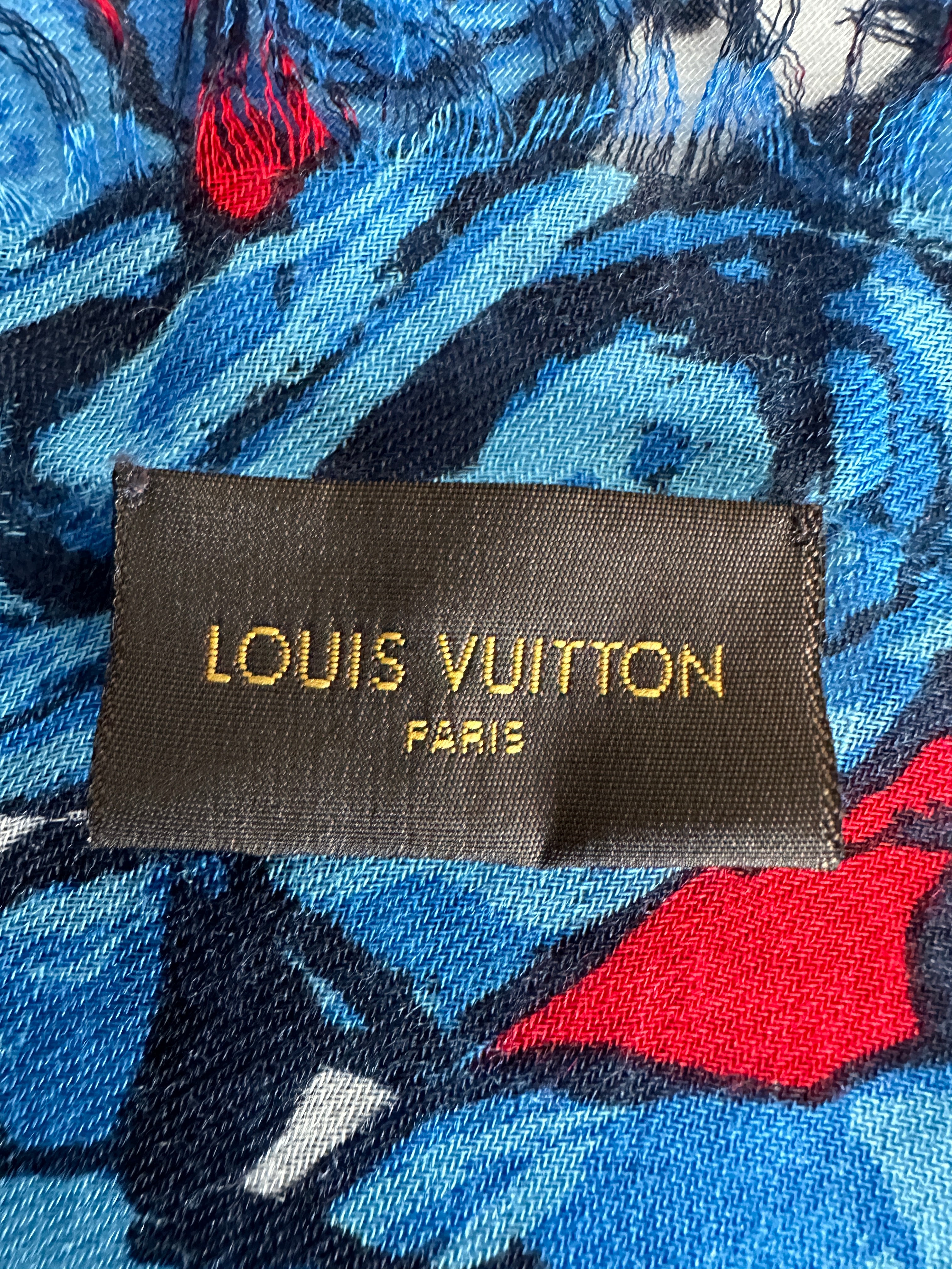 Louis Vuitton blue and red scarf with flowers