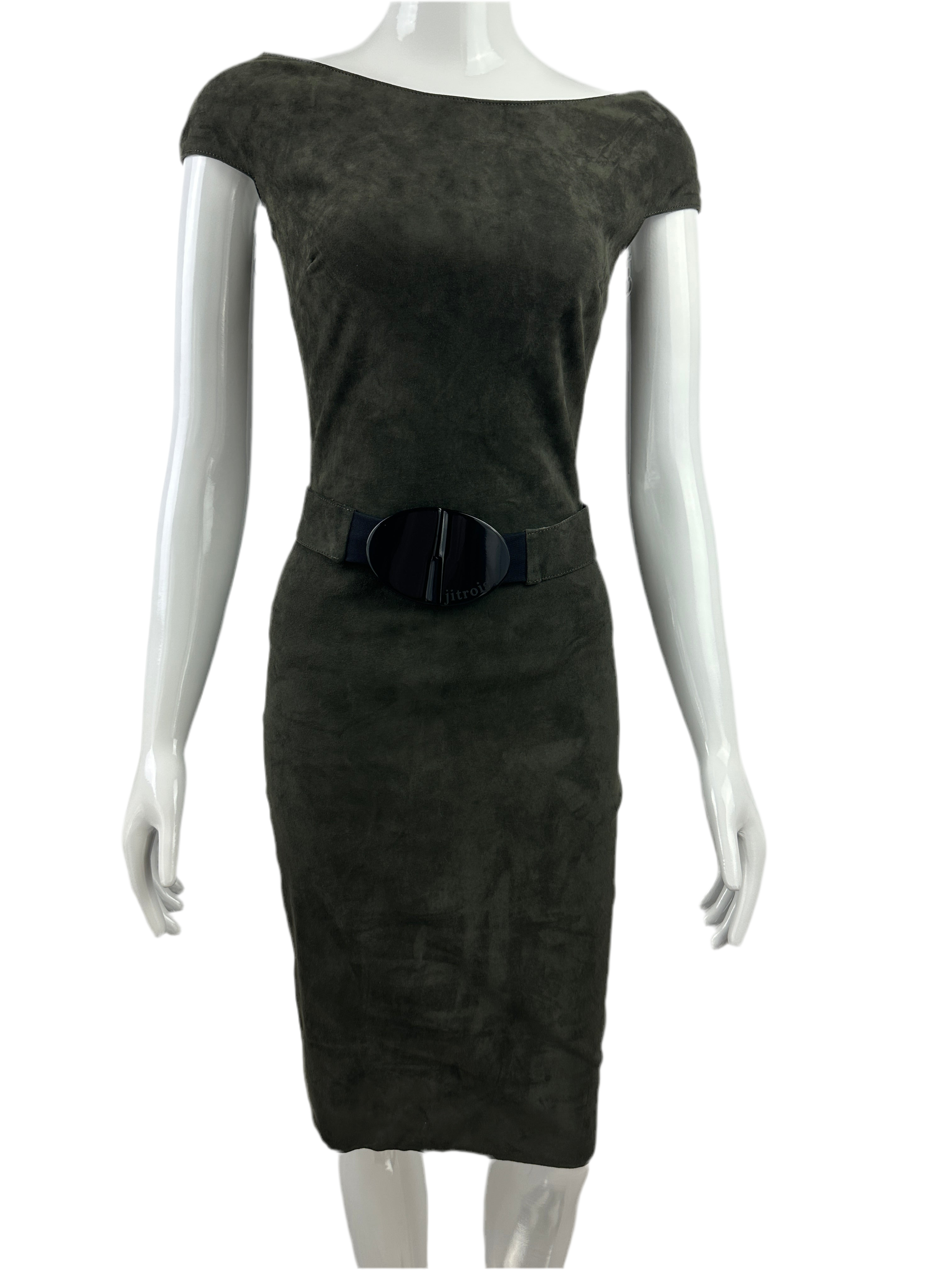 Jitrois khaki lambskin knee-length dress - size 36