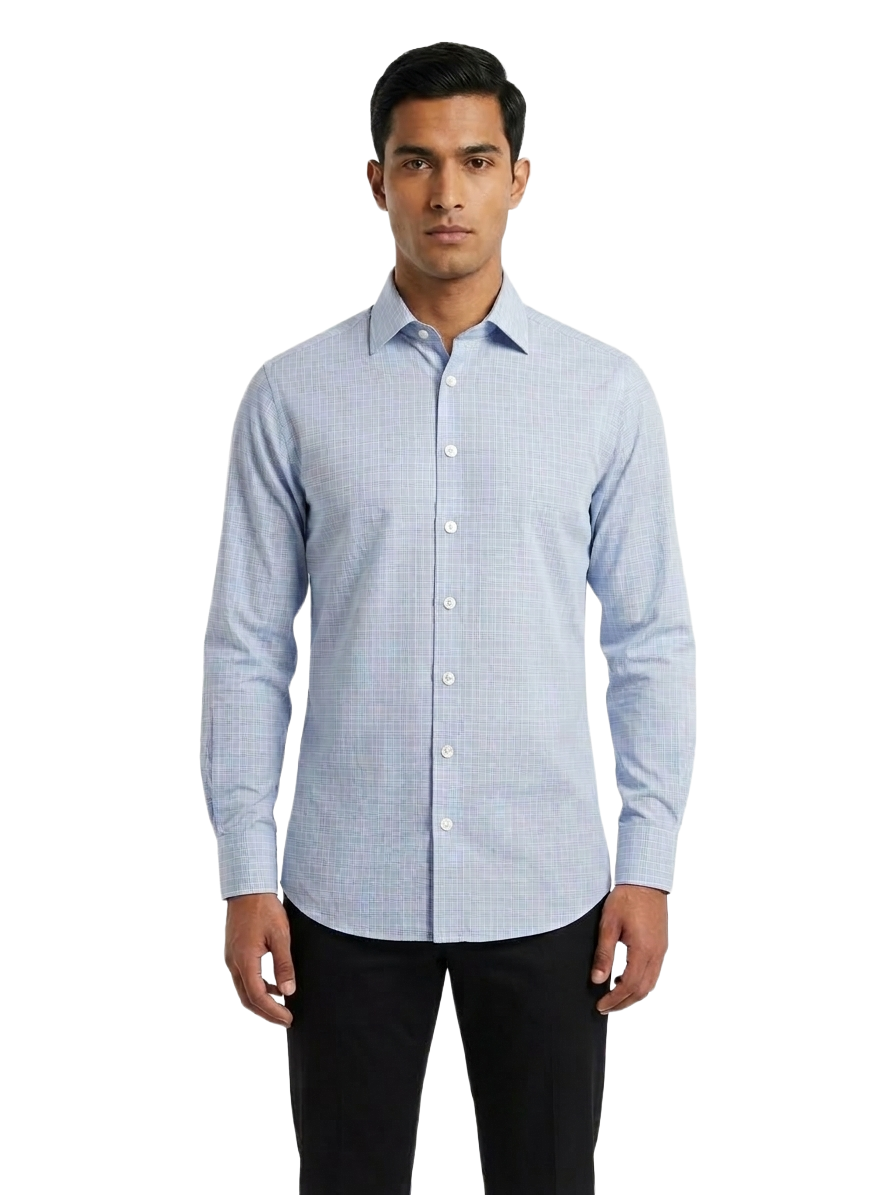 Charles Tyrwhitt blue check non-iron dress shirt - size L