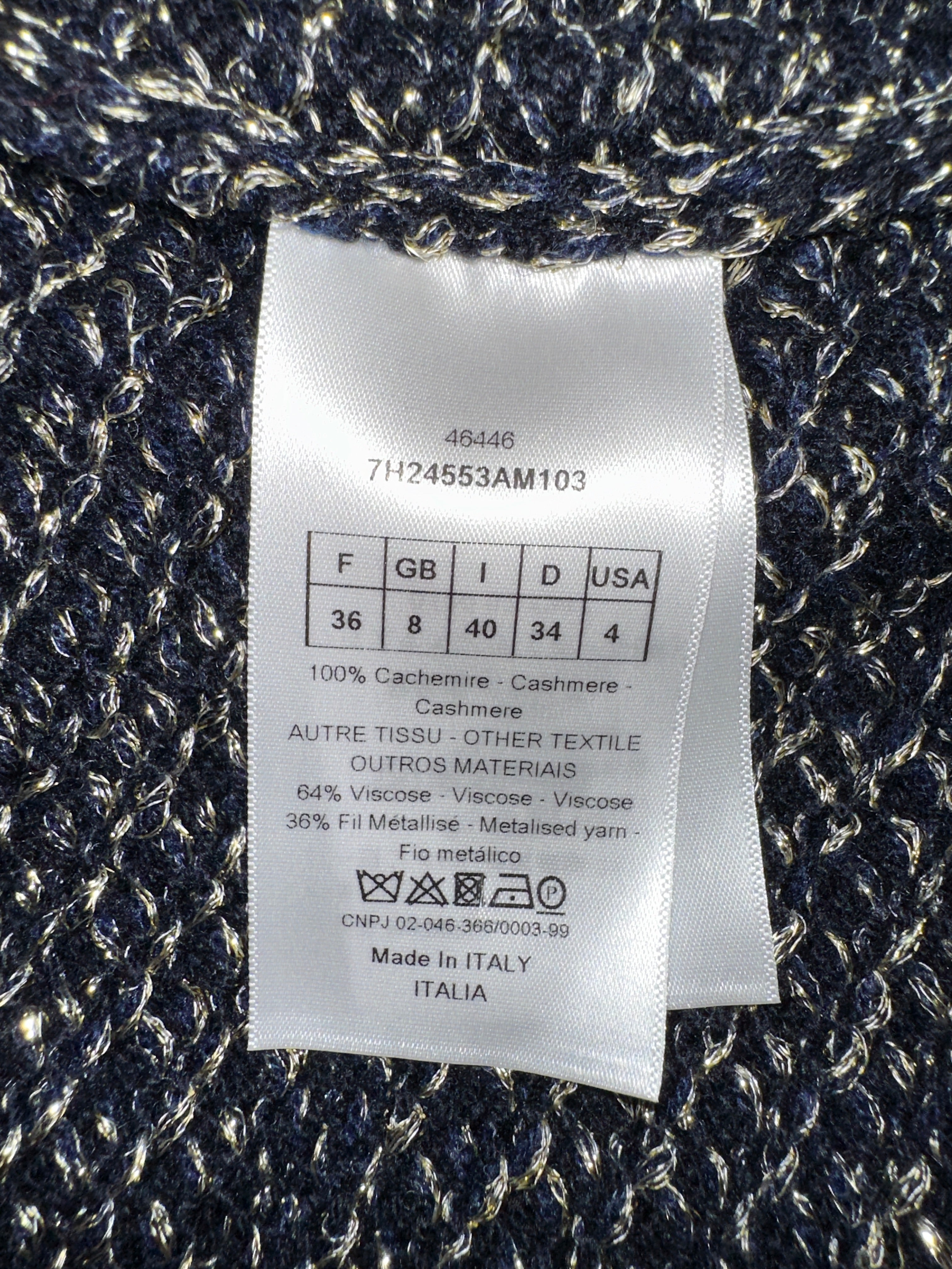 Dior navy blue roll-up pullover with gold motifs - size 36