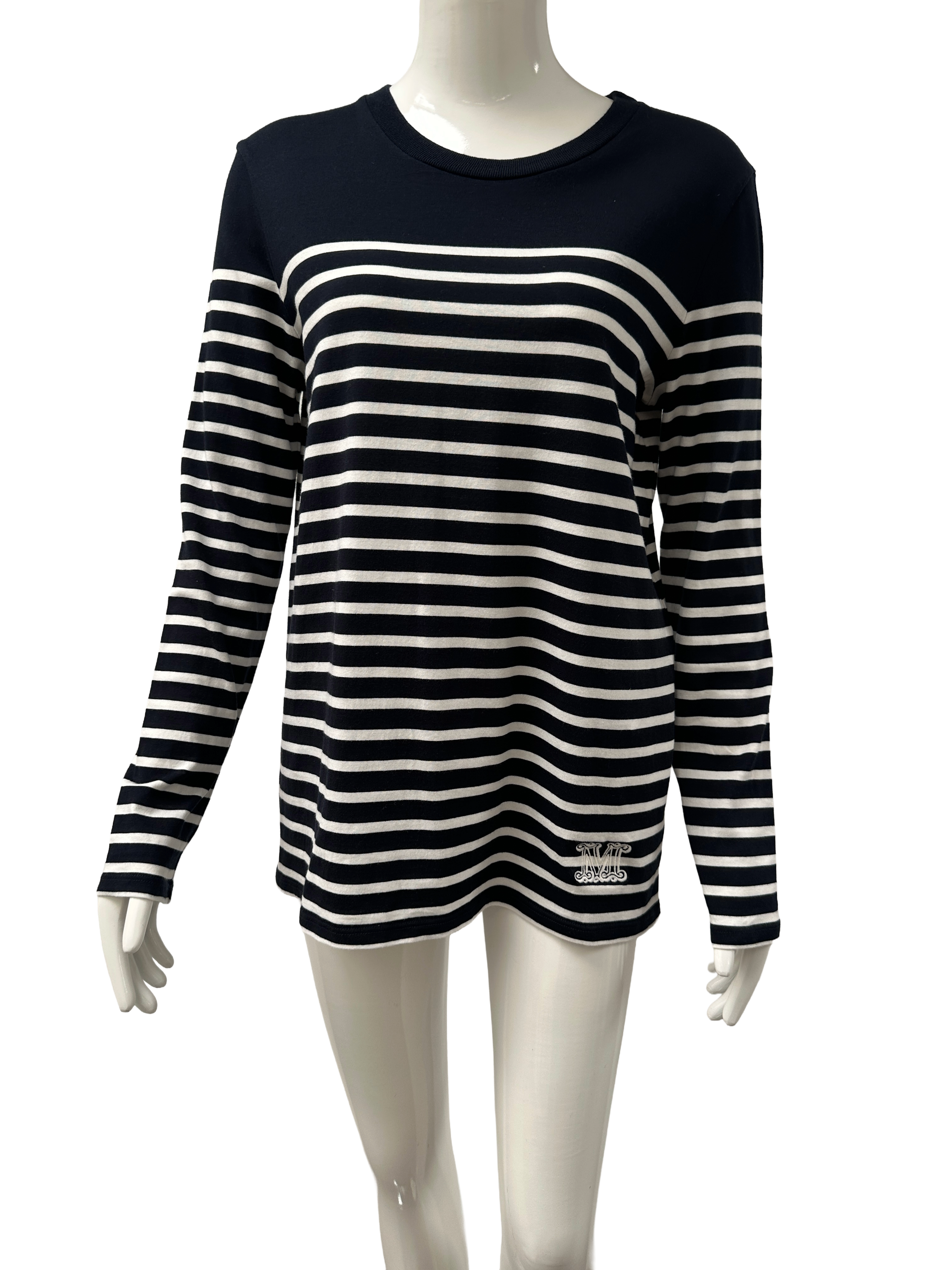 Max Mara navy & white striped cotton long sleeve top - size M