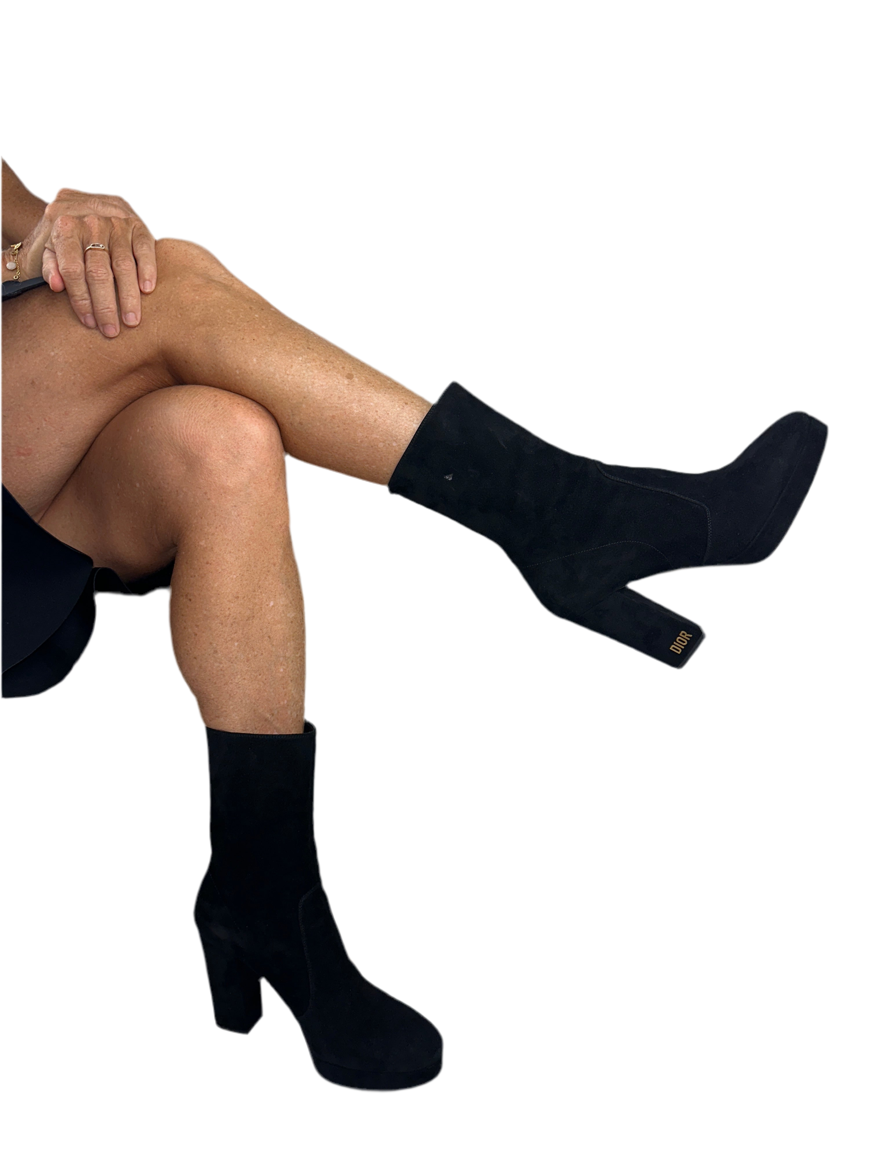 Dior D-Rise zipped boot in black suede calfskin - size 36.5