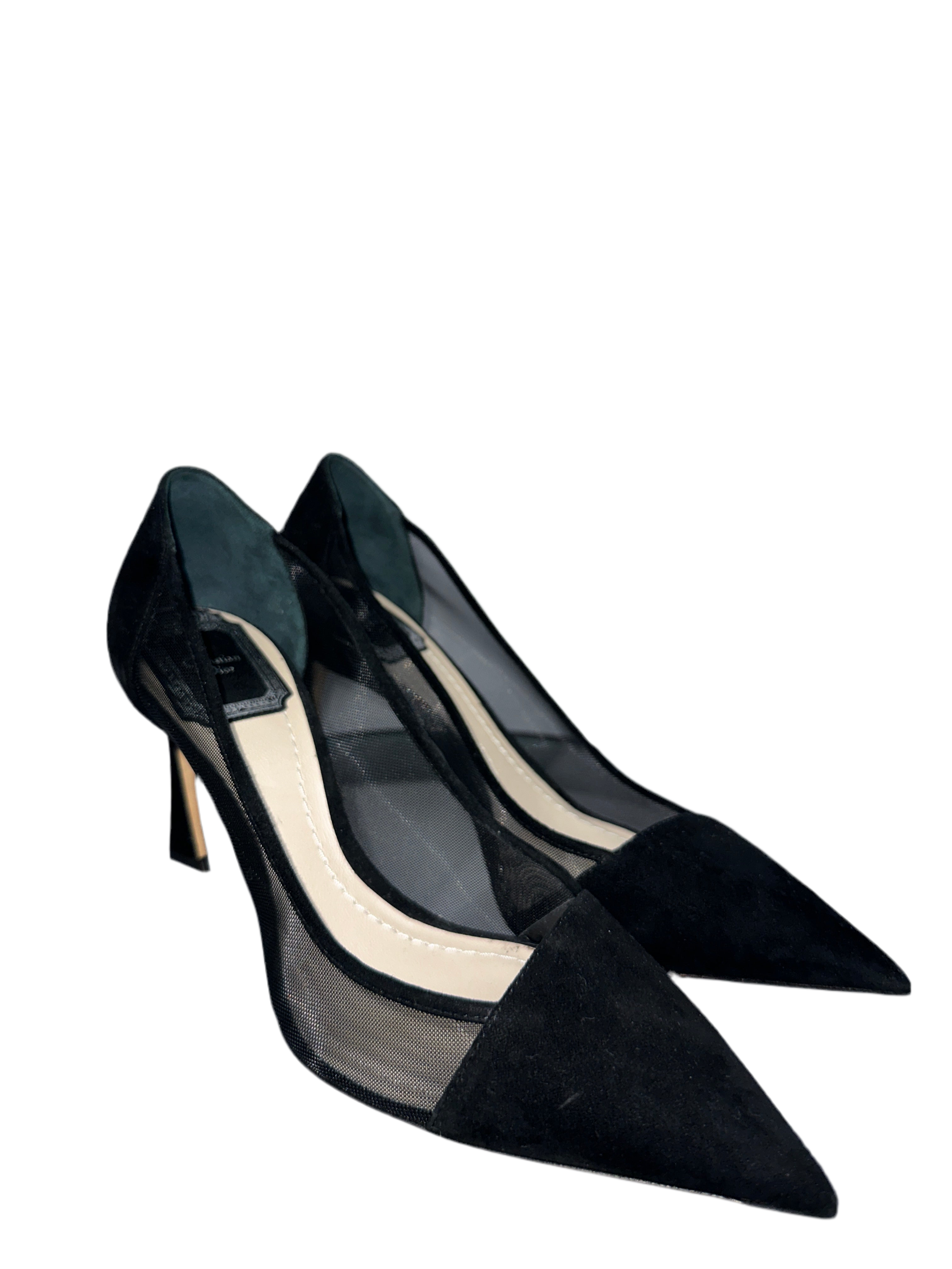 Black velvet and Mesh Diorella pointed toe pumps - size 36