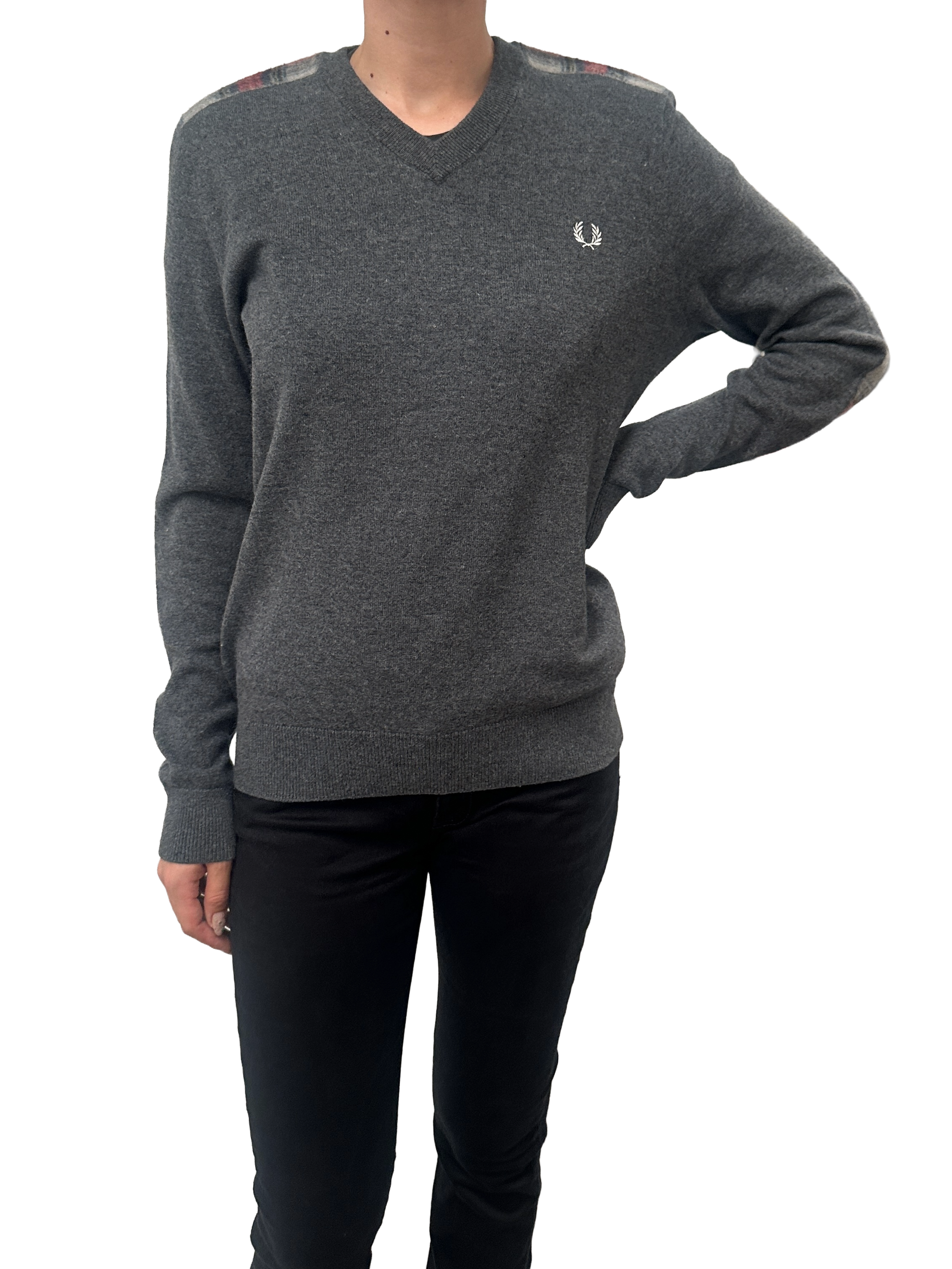 Fred Perry grey v-neck sweater - size M