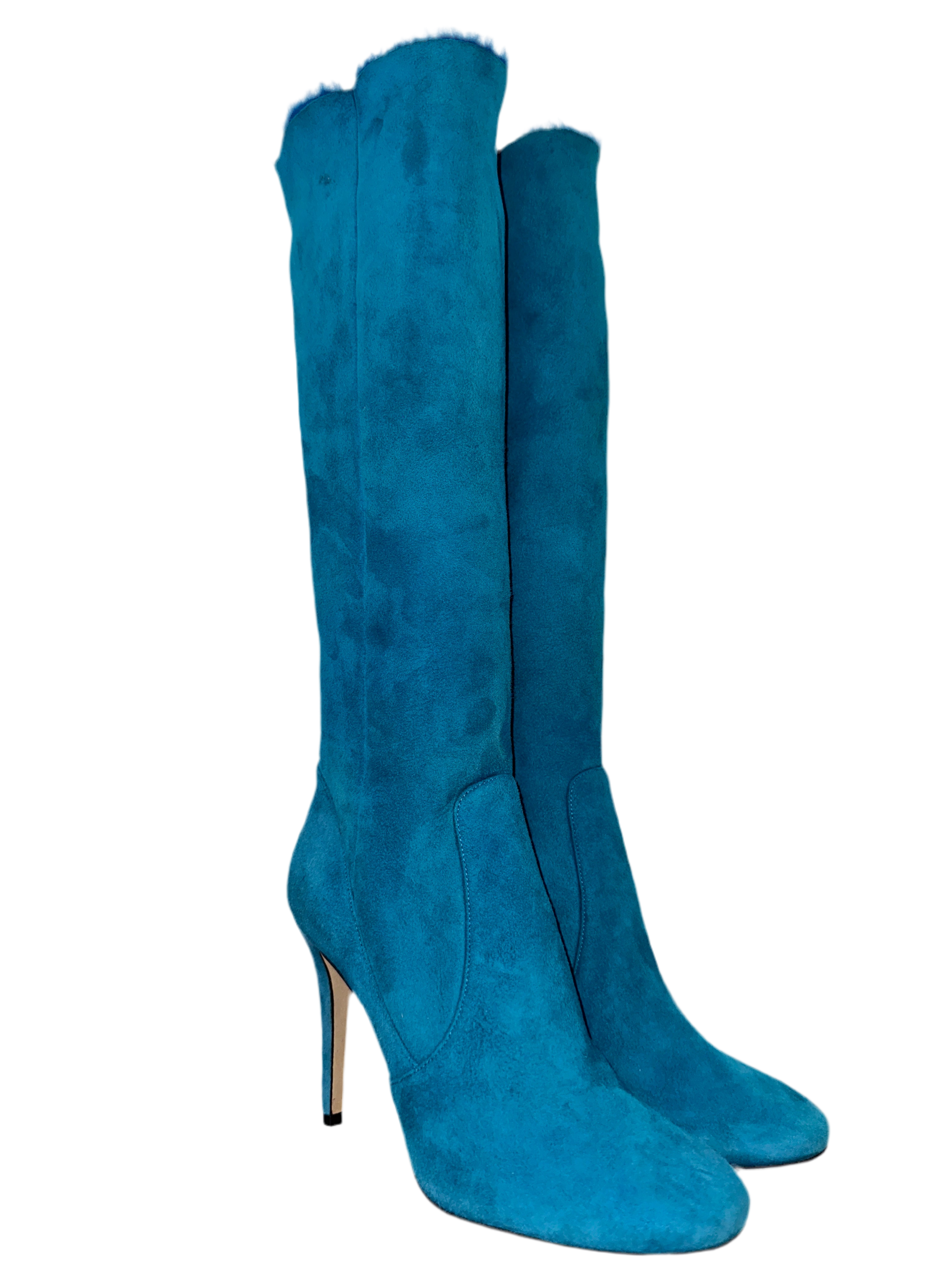 Jimmy Choo blue Suede & fur tattou pull on boots - size 36.5