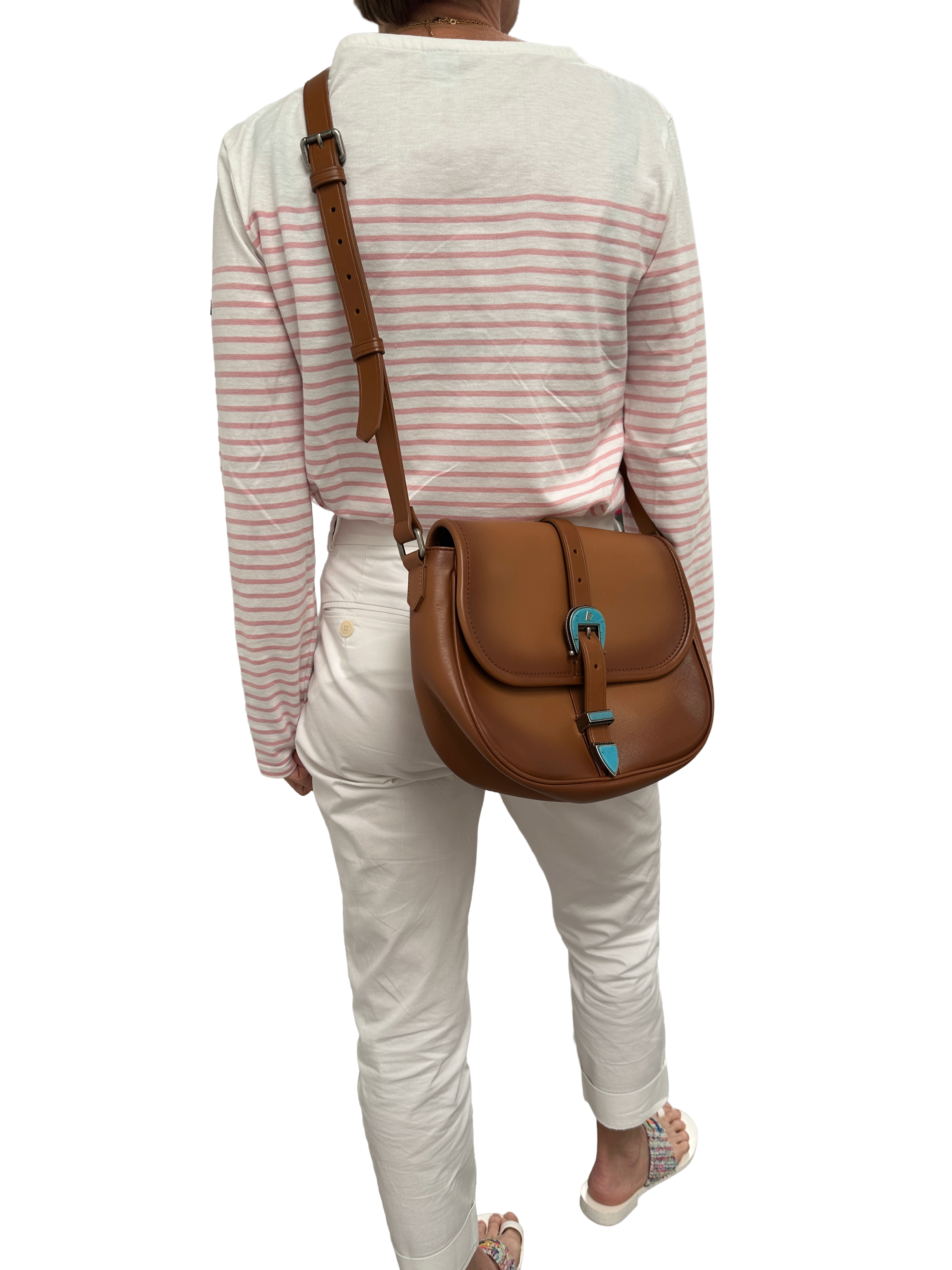 Golden Goose Rodeo bag in pale tan leather w blue bucket