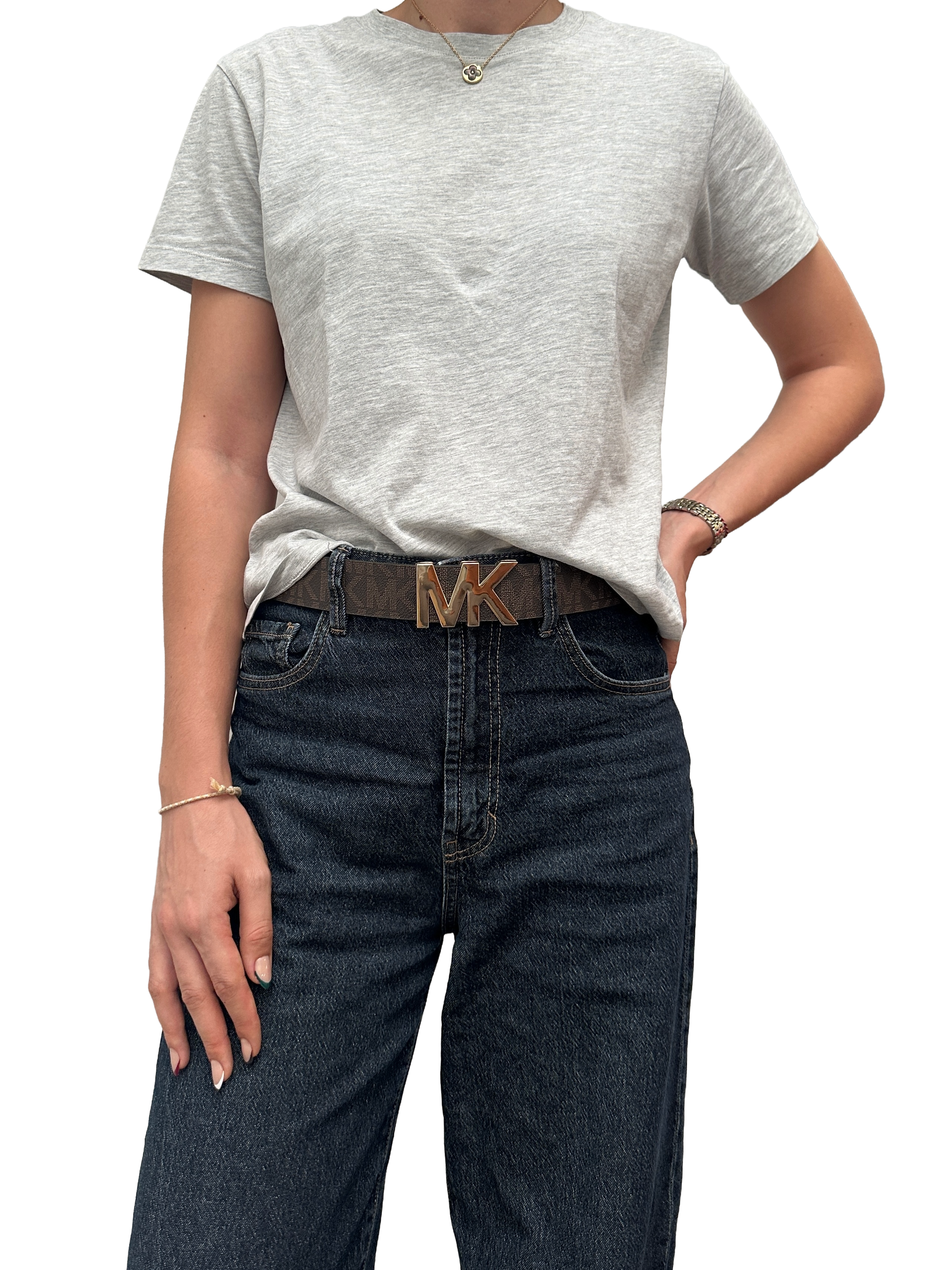 Michael Kors brown belt with monogram and gold buckle