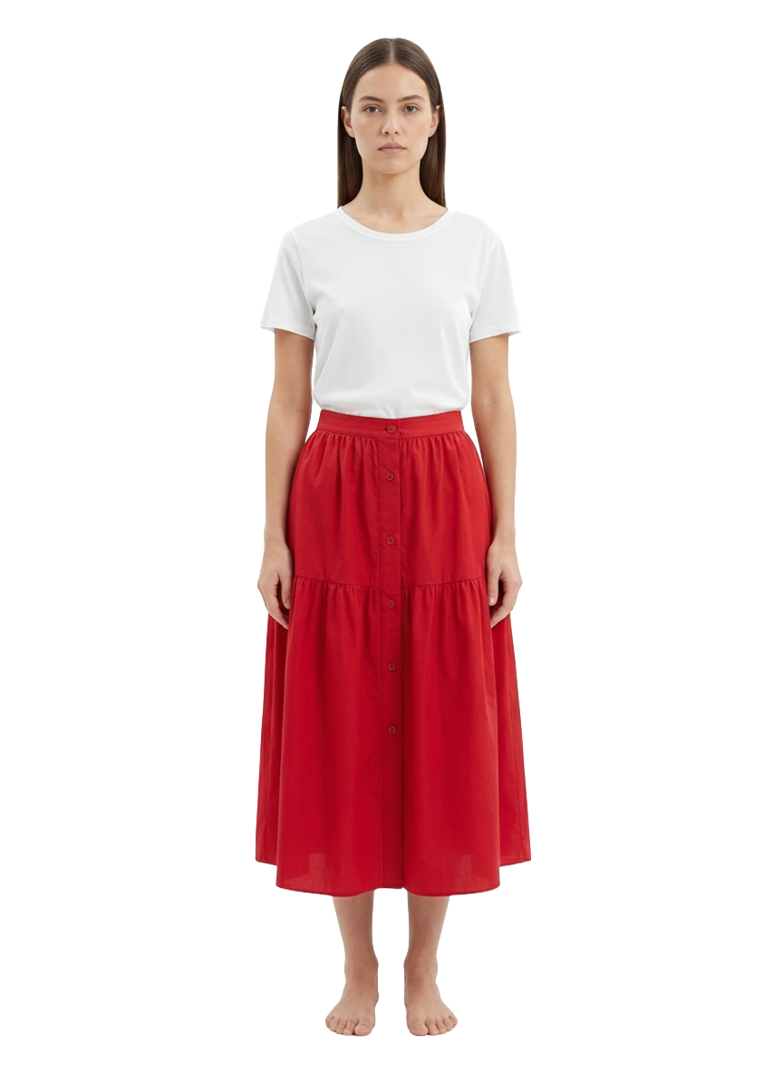 Patou voluminous tiered red skirt - size 40