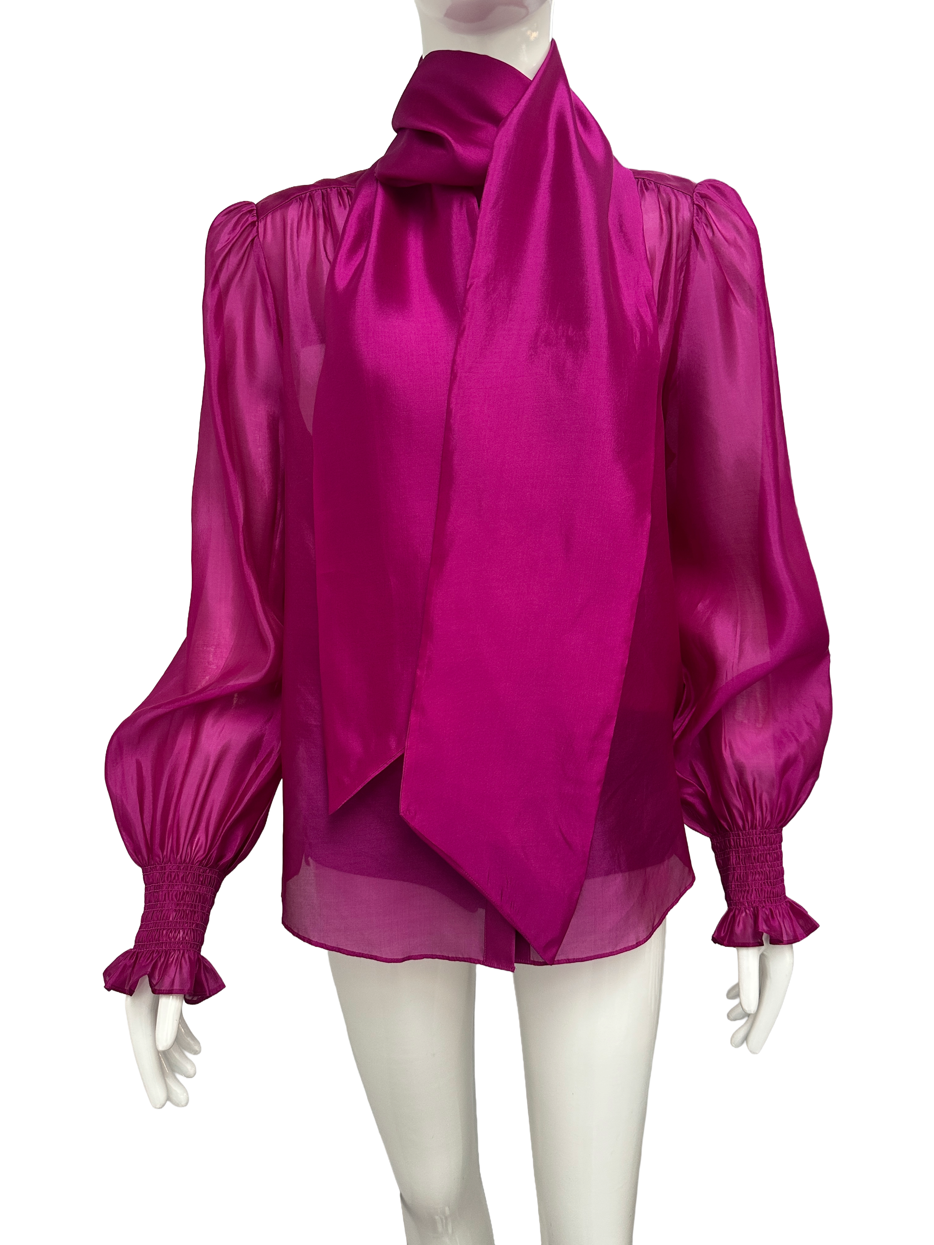 ME+EM fushia silk 3 piece set (cami, sheer blouse & scarf) - size 40