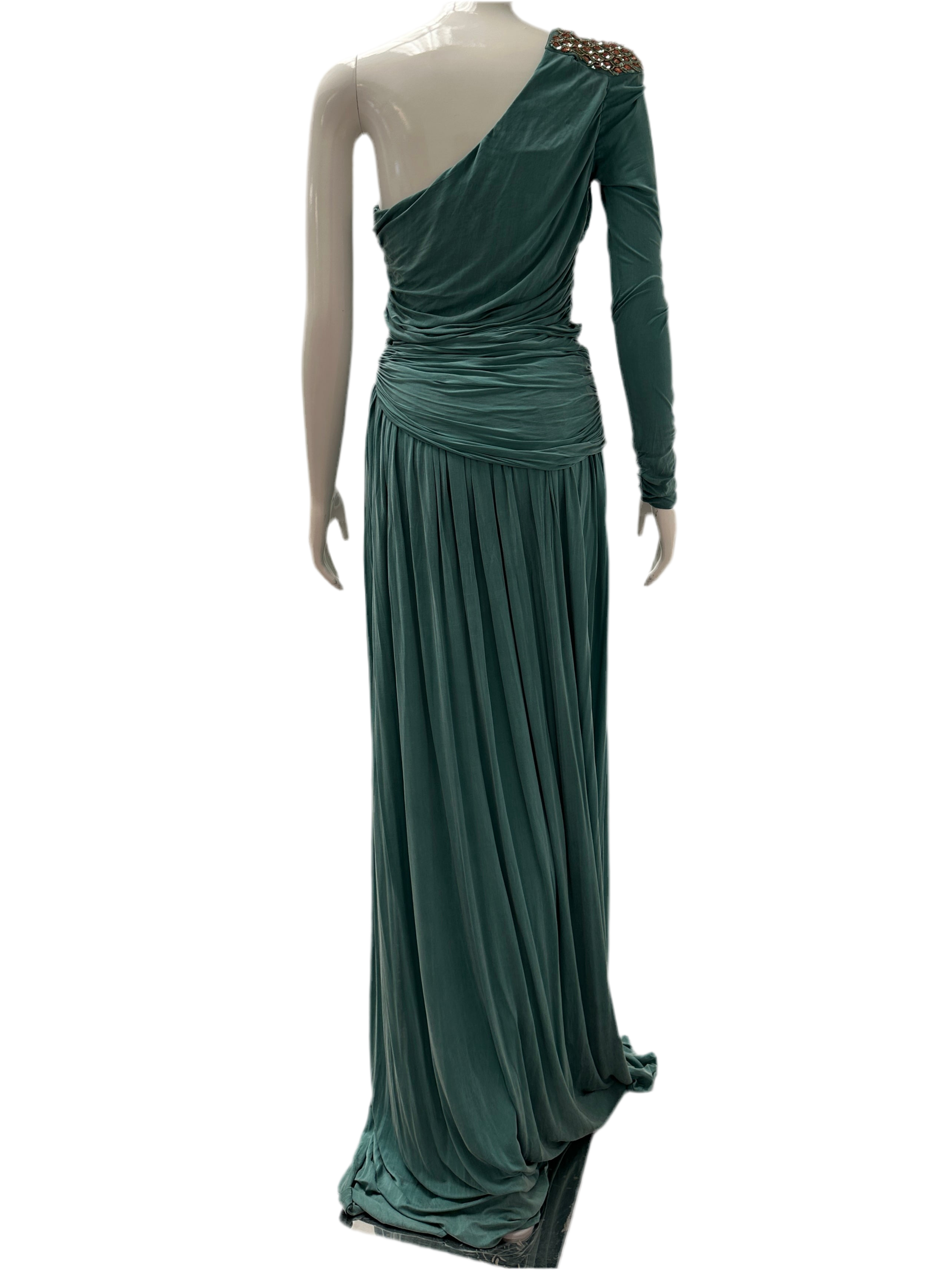 Elisabetta Franchi one shoulder red carpet dress green - size 40IT