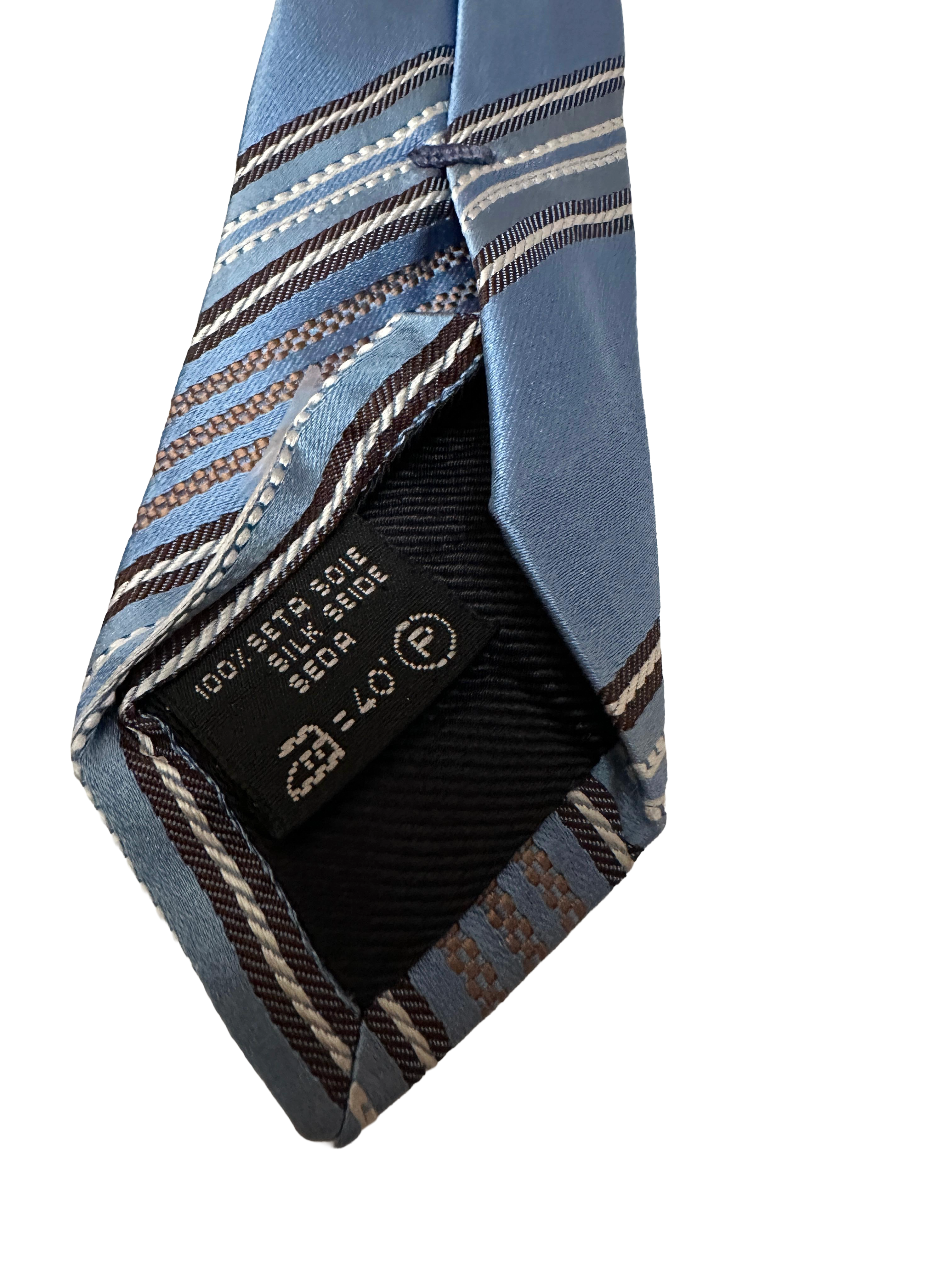 Ermenegildo Zegna silk tie (light blue & brown stripes)