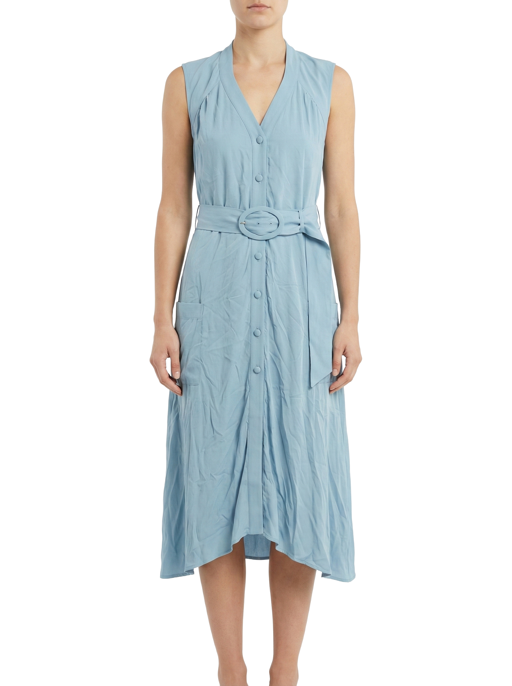 Balenciaga draped sleeveless belted dress in light blue - size 36