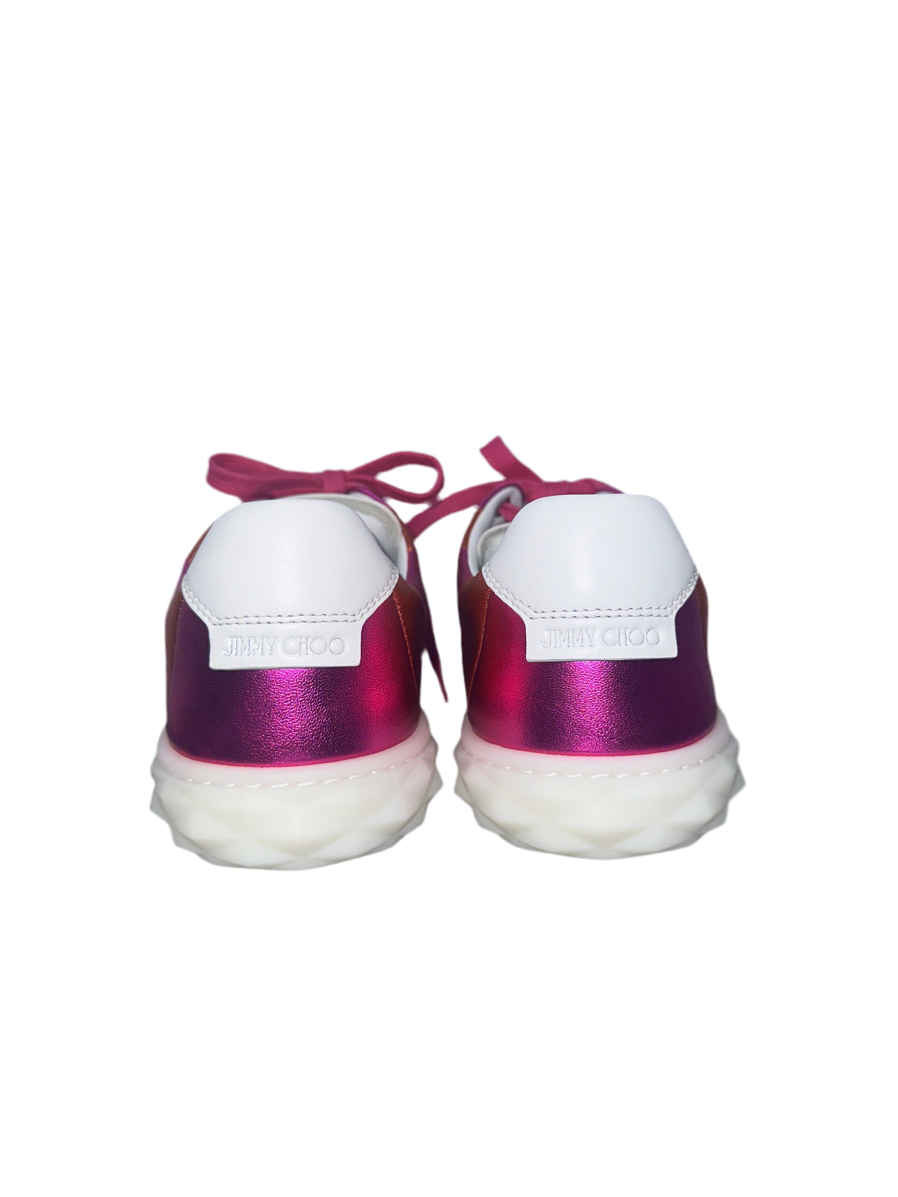 Jimmy Choo diamond light leather sneaker orange & pink metallic - size 38