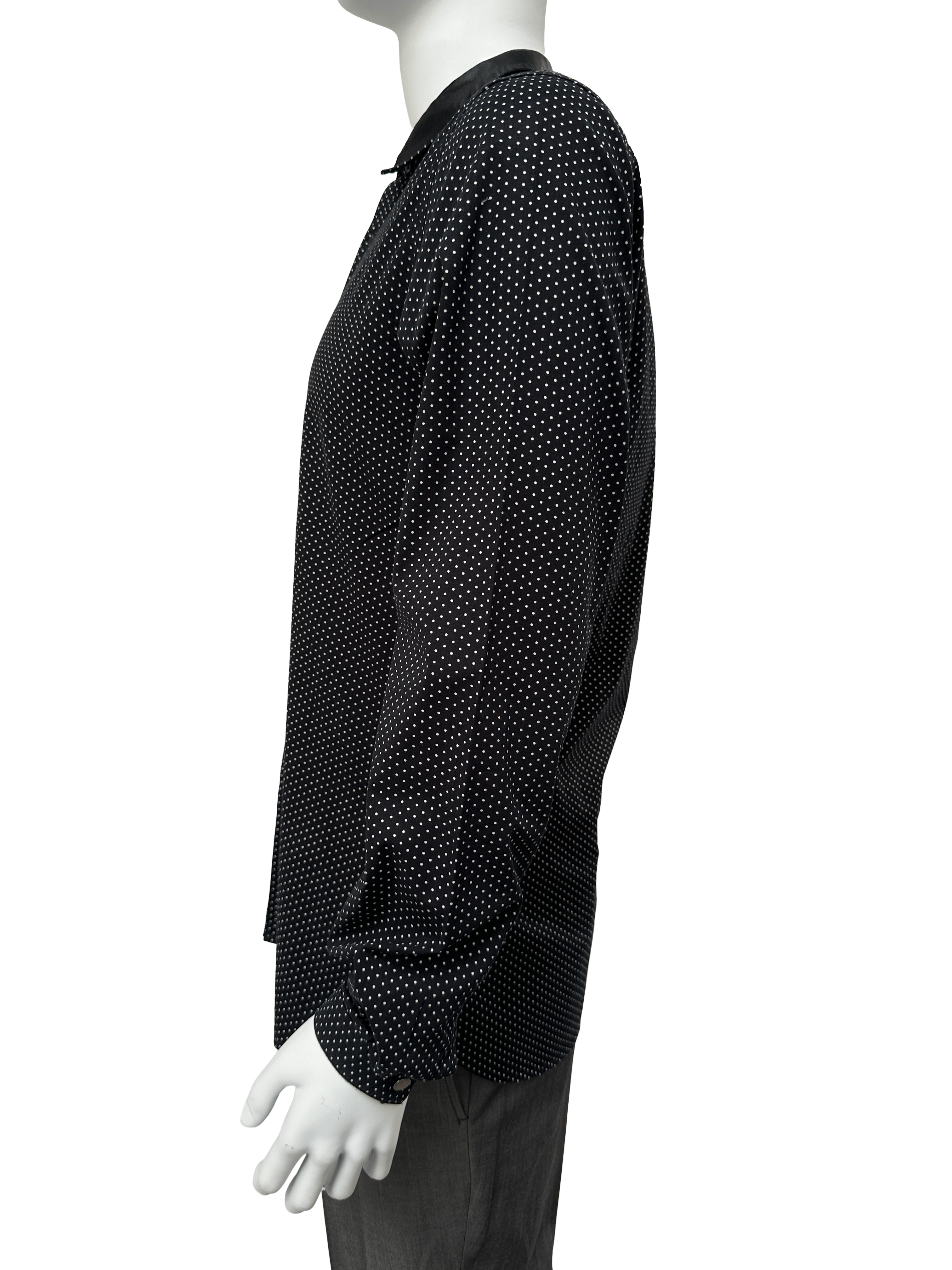 The Kooples black polka dot shirt with leather collar - size M