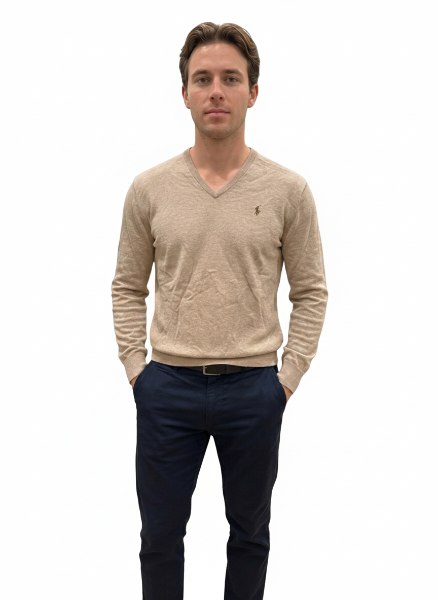 Polo Ralph Lauren beige pima cotton v-neck sweater - size M