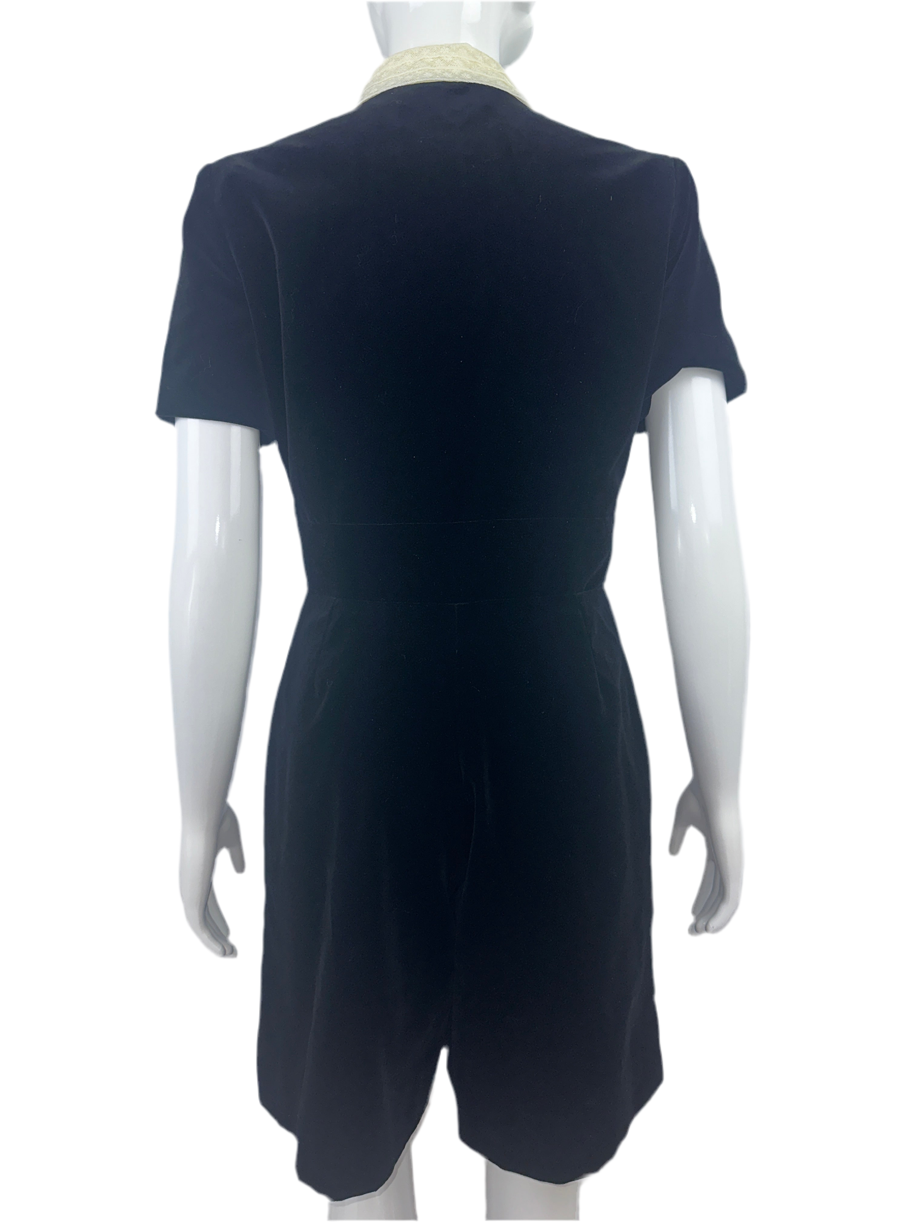 Dior black velvet-effect short jumpsuit, white collar - size 38