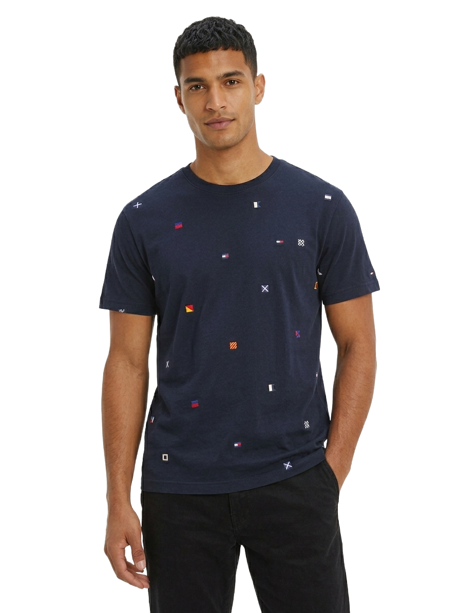 Tommy Jeans navy nautical flags print t-shirt - size L
