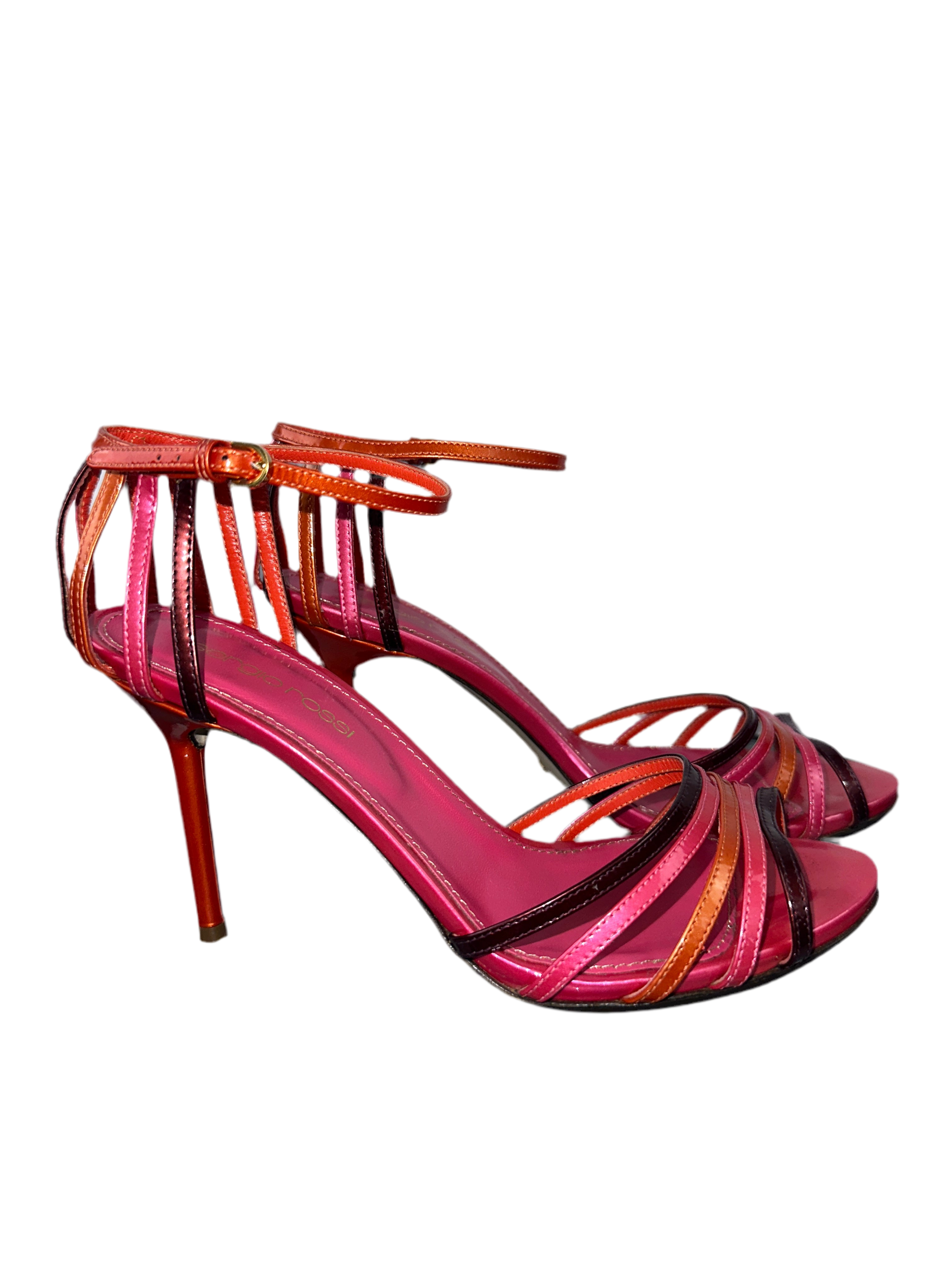 Sergio Rossi multicolor patent leather T-strap sandals - size 36.5
