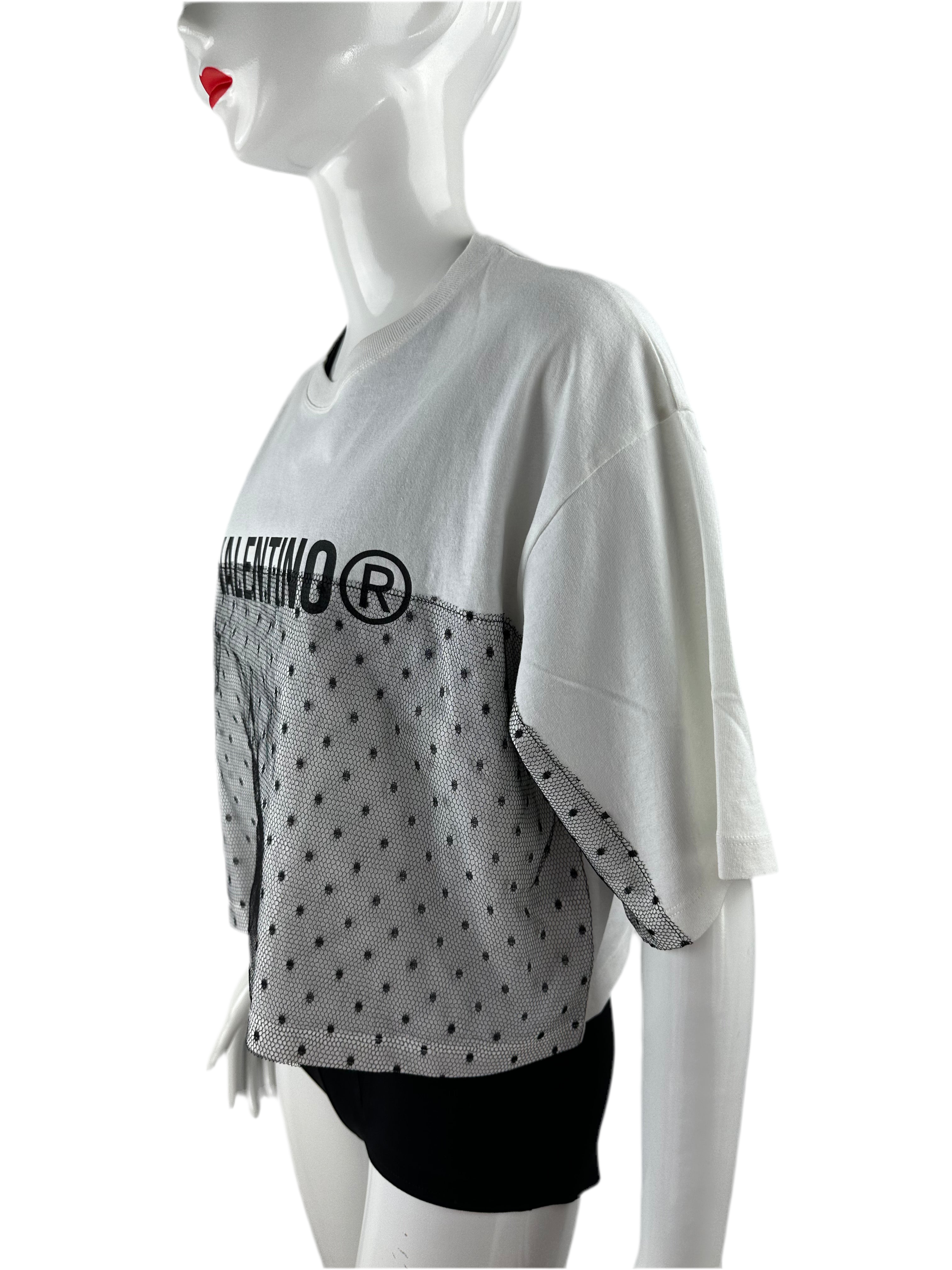 Red Valentino logo T-shirt with Tulle Point d'esprit - size XS
