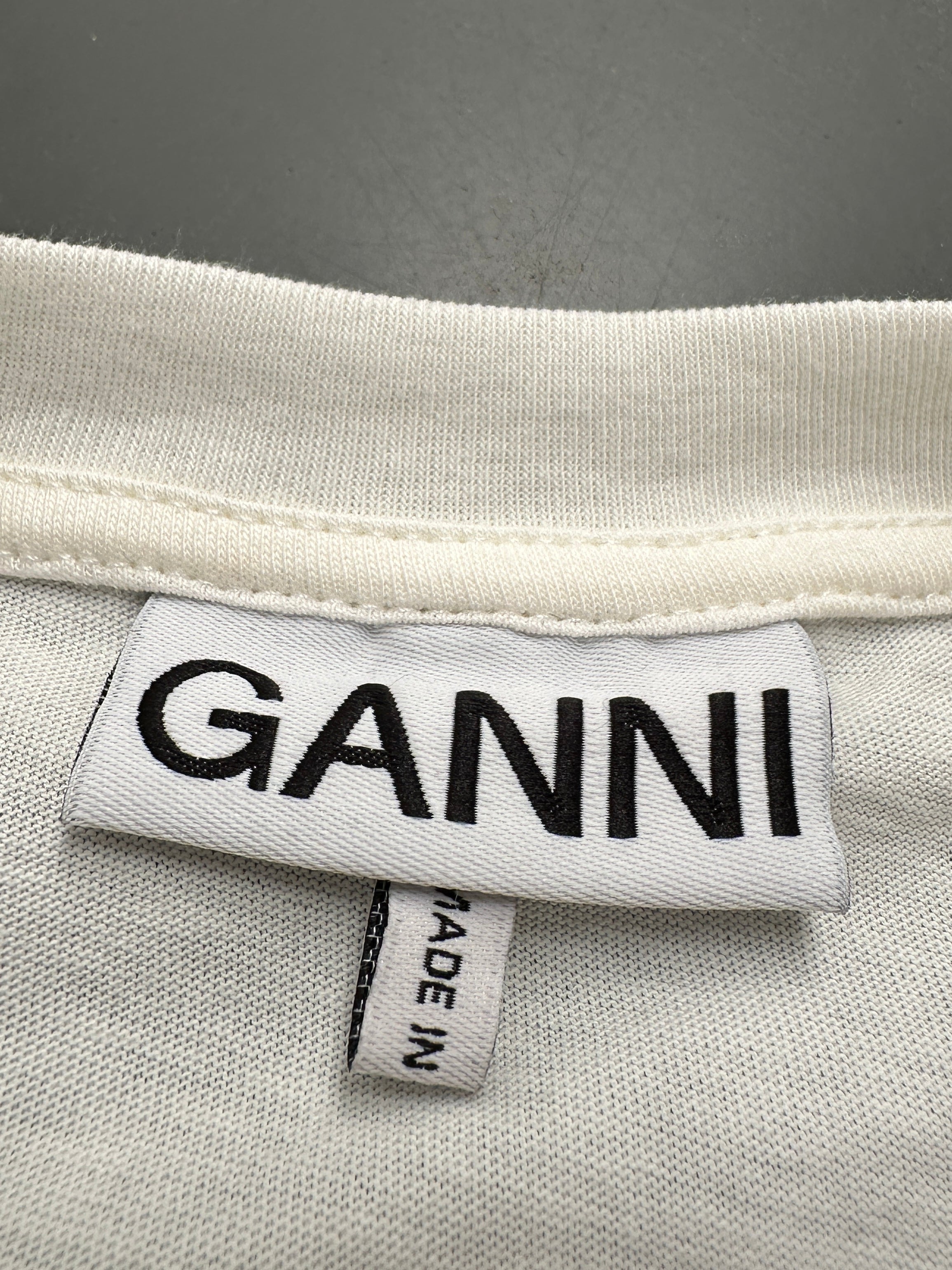 Ganni white tee-shirt with grey details - size 38