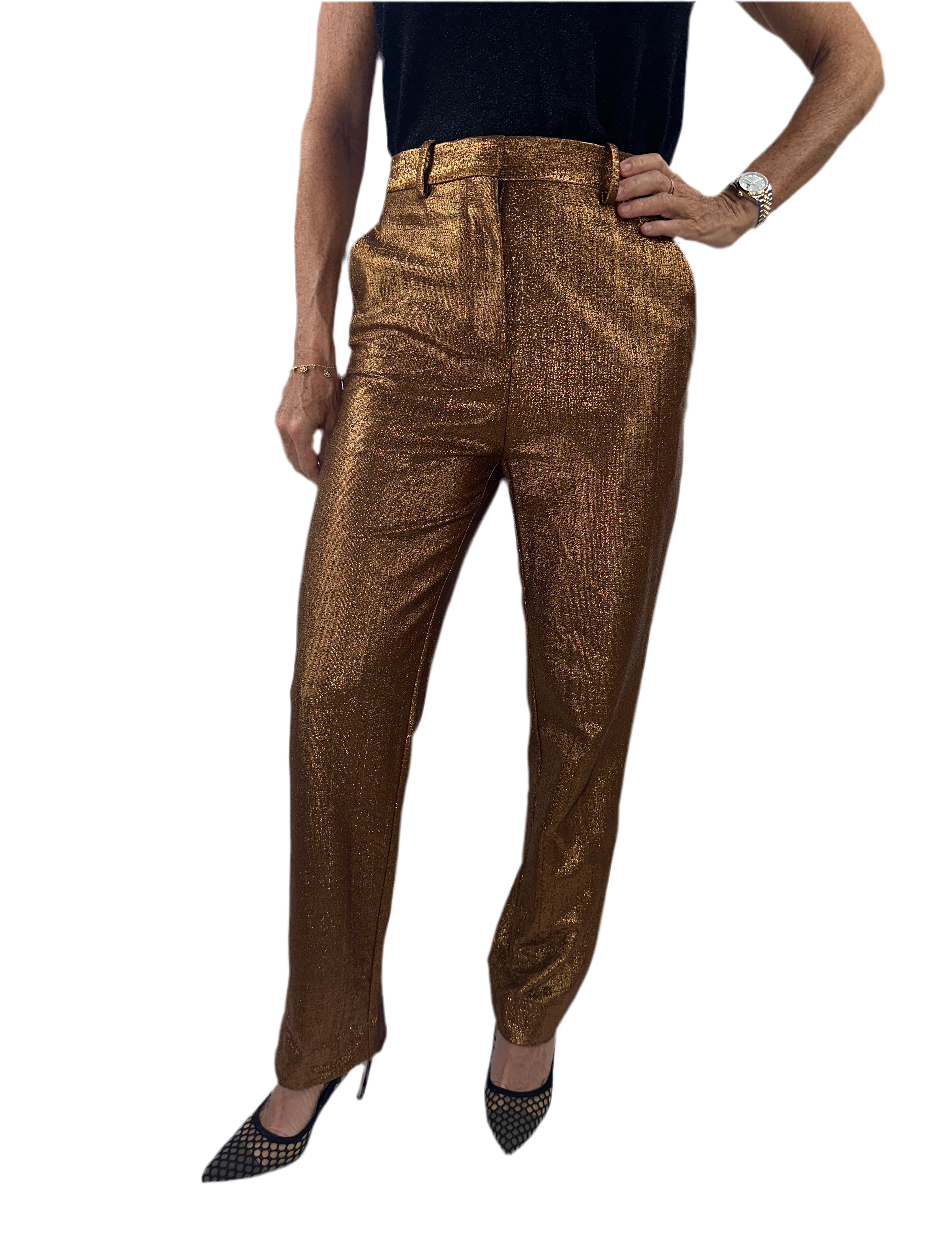 John Galliano shiny brown/gold cigarette pants - size 36