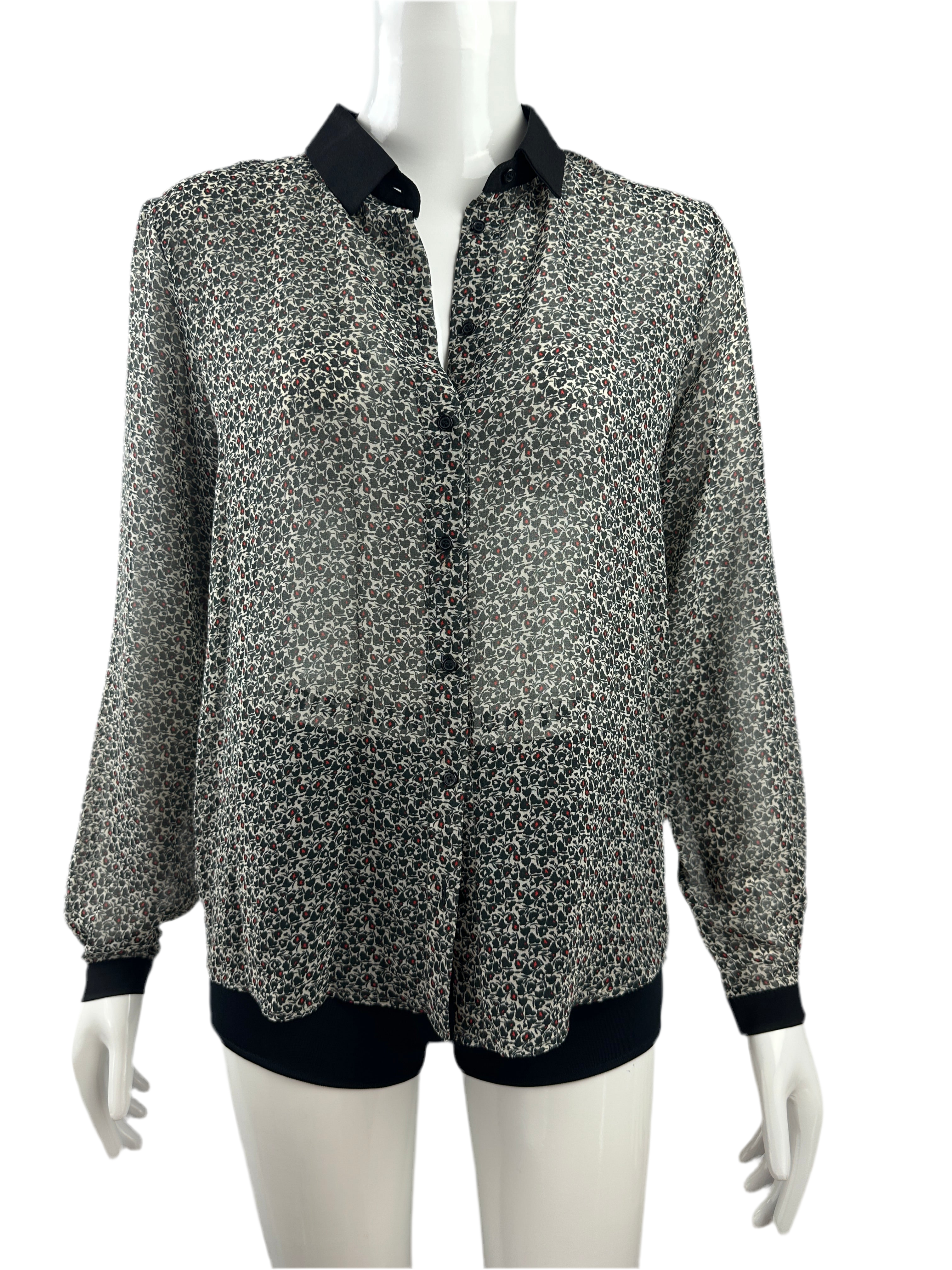 IKKS white blouse with black and red flower motifs - size 36