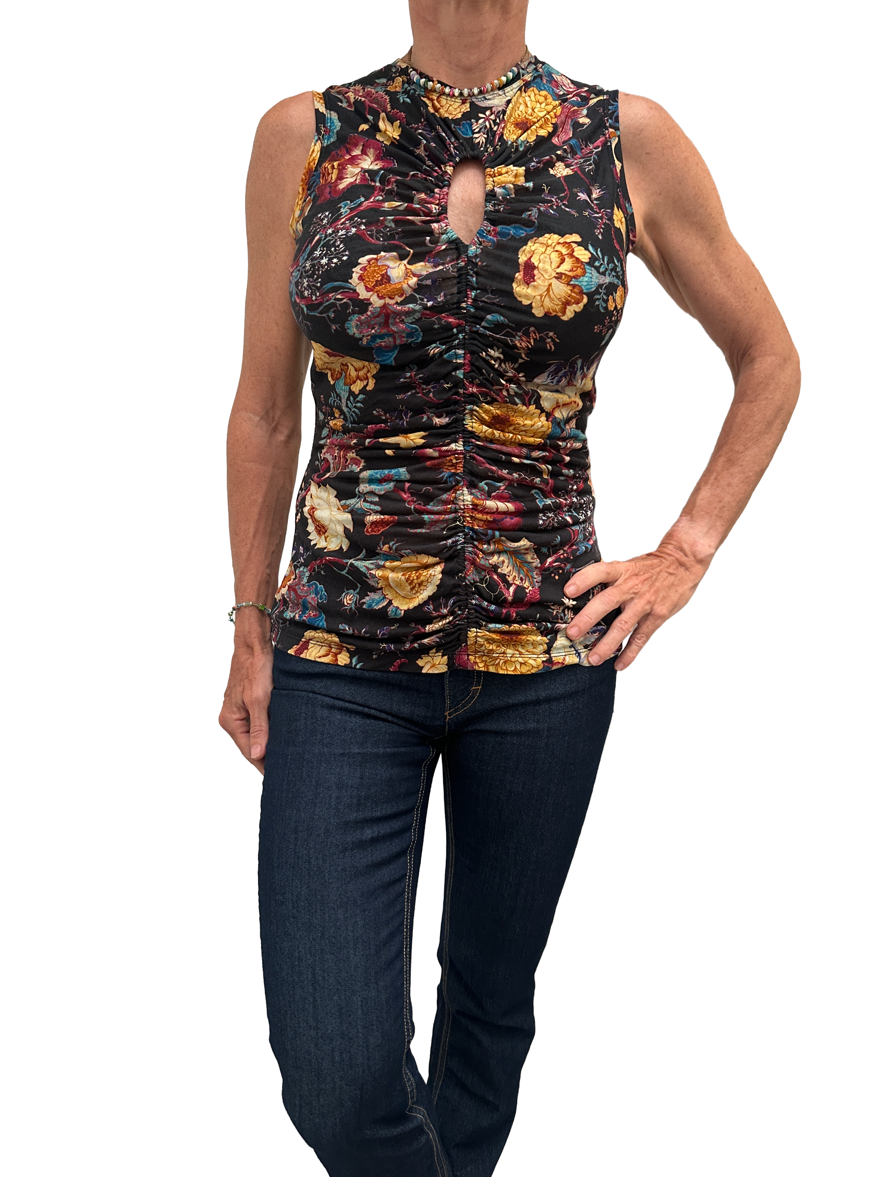 Ulla Johnson black top with multicolor flower - size 36