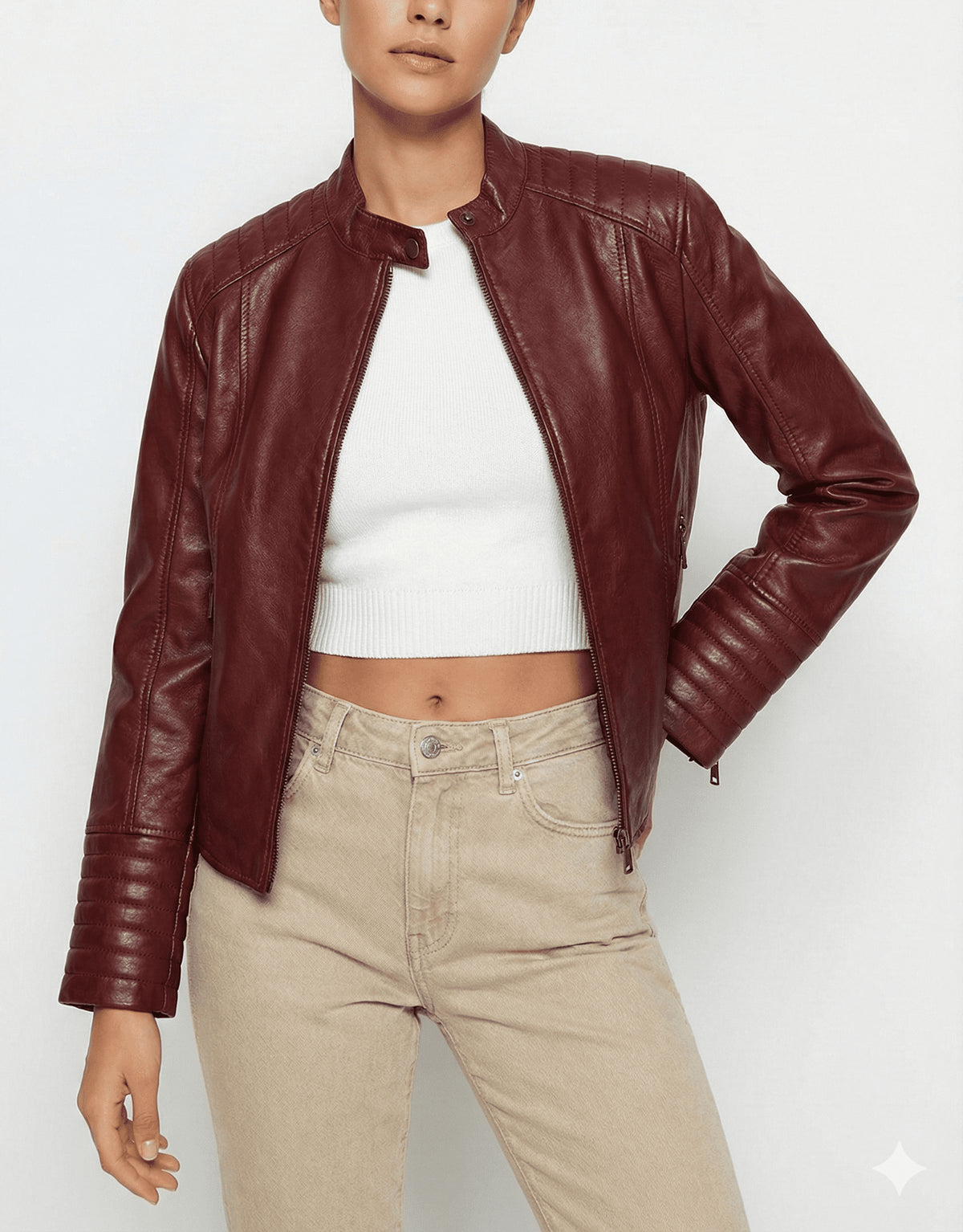 Burgundy Quilted Panel Leather Jacket - size M