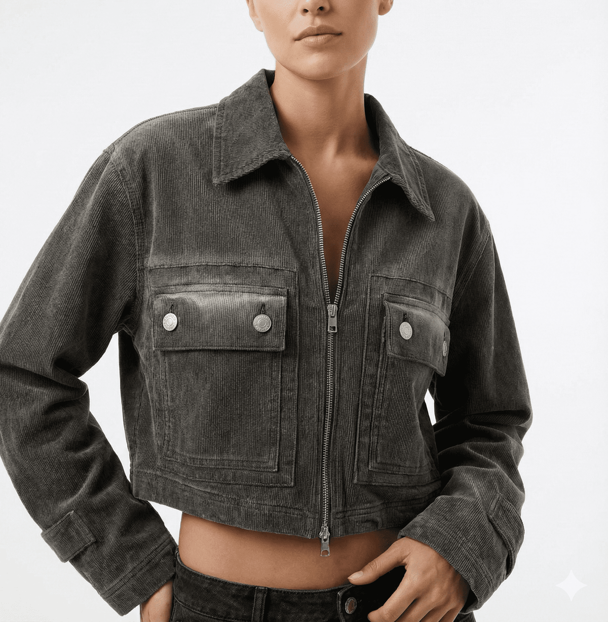 Charcoal Grey Cropped Zip Jacket - size M