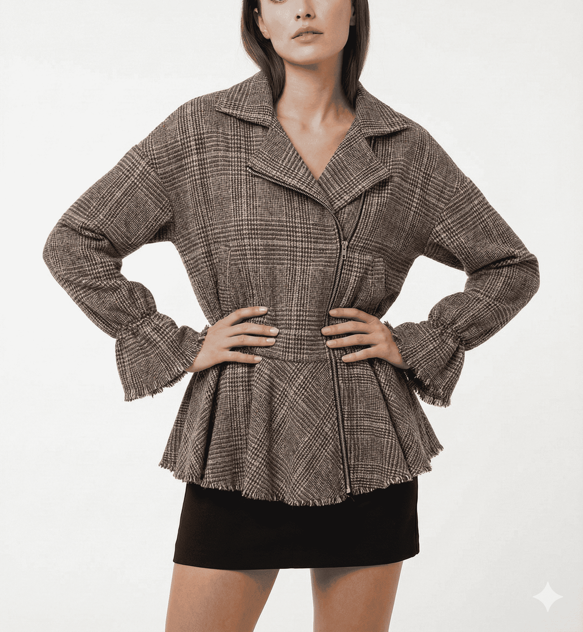 Brown Plaid Belted Peplum Jacket - size M
