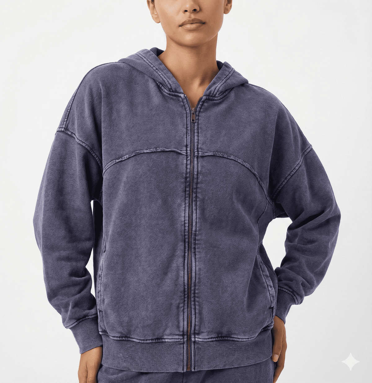 Washed Blue Zip-Up Hooded Sweatshirt - size M